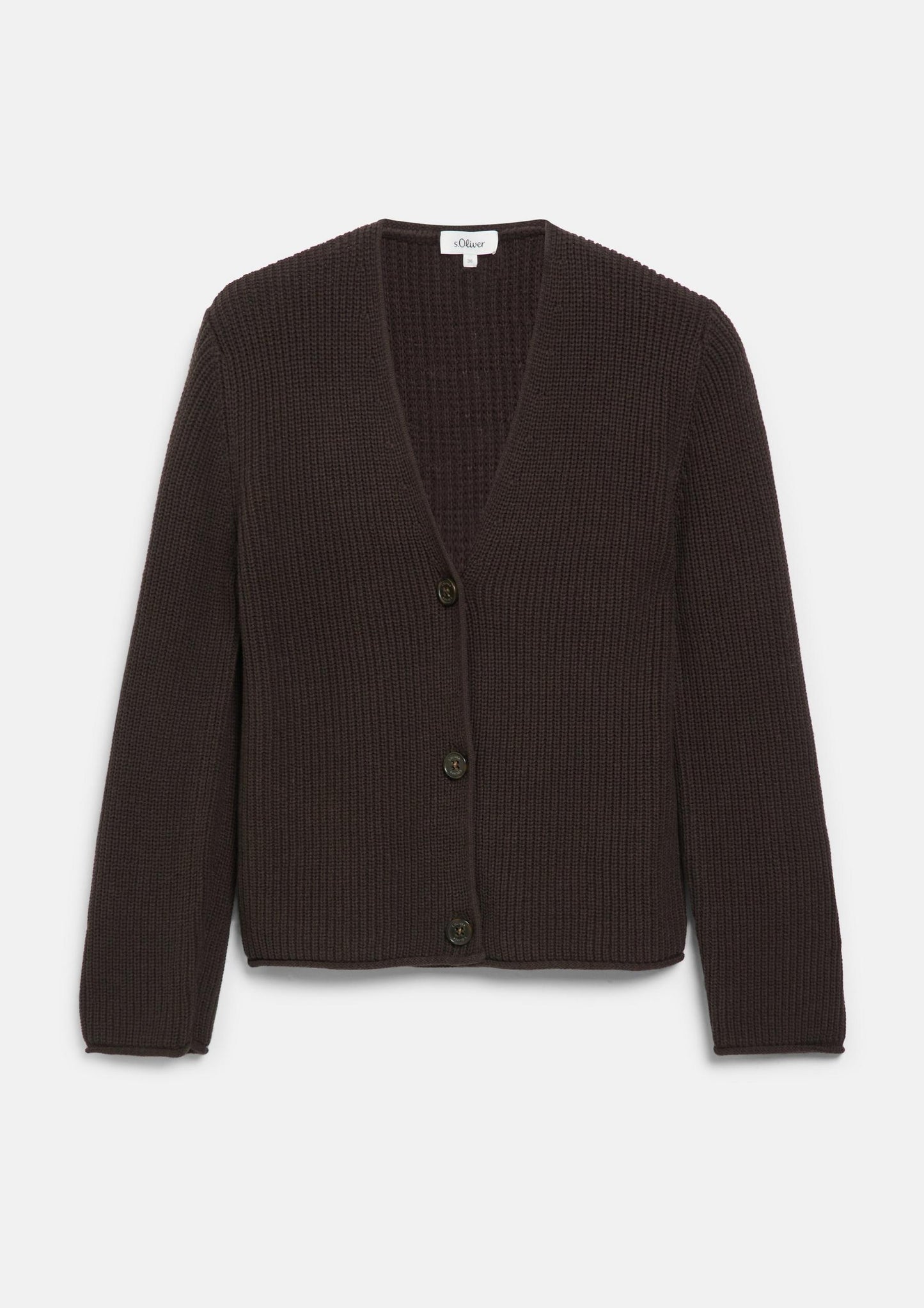 s.Oliver - Strickjacke mit V-Ausschnitt aus Baumwollmix - Farbe: Dunkelbraun