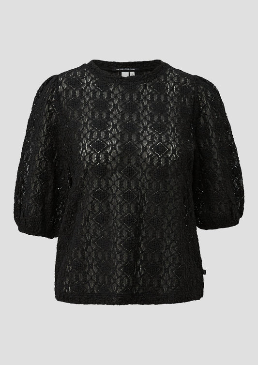QS - Leicht transparentes Shirt aus elastischer Spitze - Farbe: Schwarz