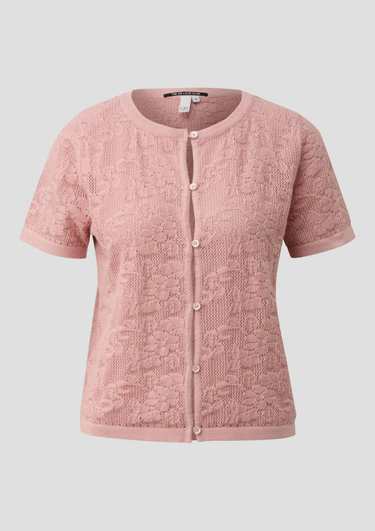 QS - Halbarmstrickjacke mit Ajourmuster - Farbe: Rosa