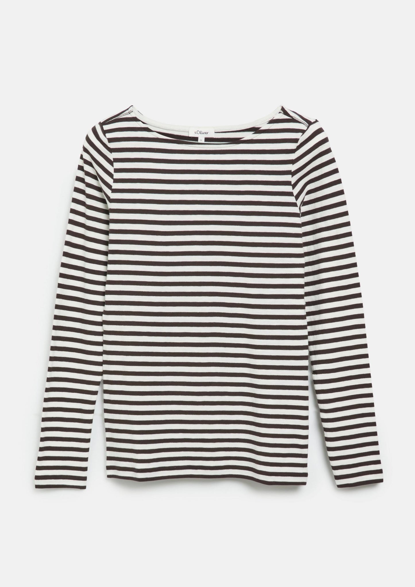 s.Oliver - Gestreiftes Langarmshirt aus Flammgarn mit U-Boot-Ausschnitt - Farbe: Dunkelbraun