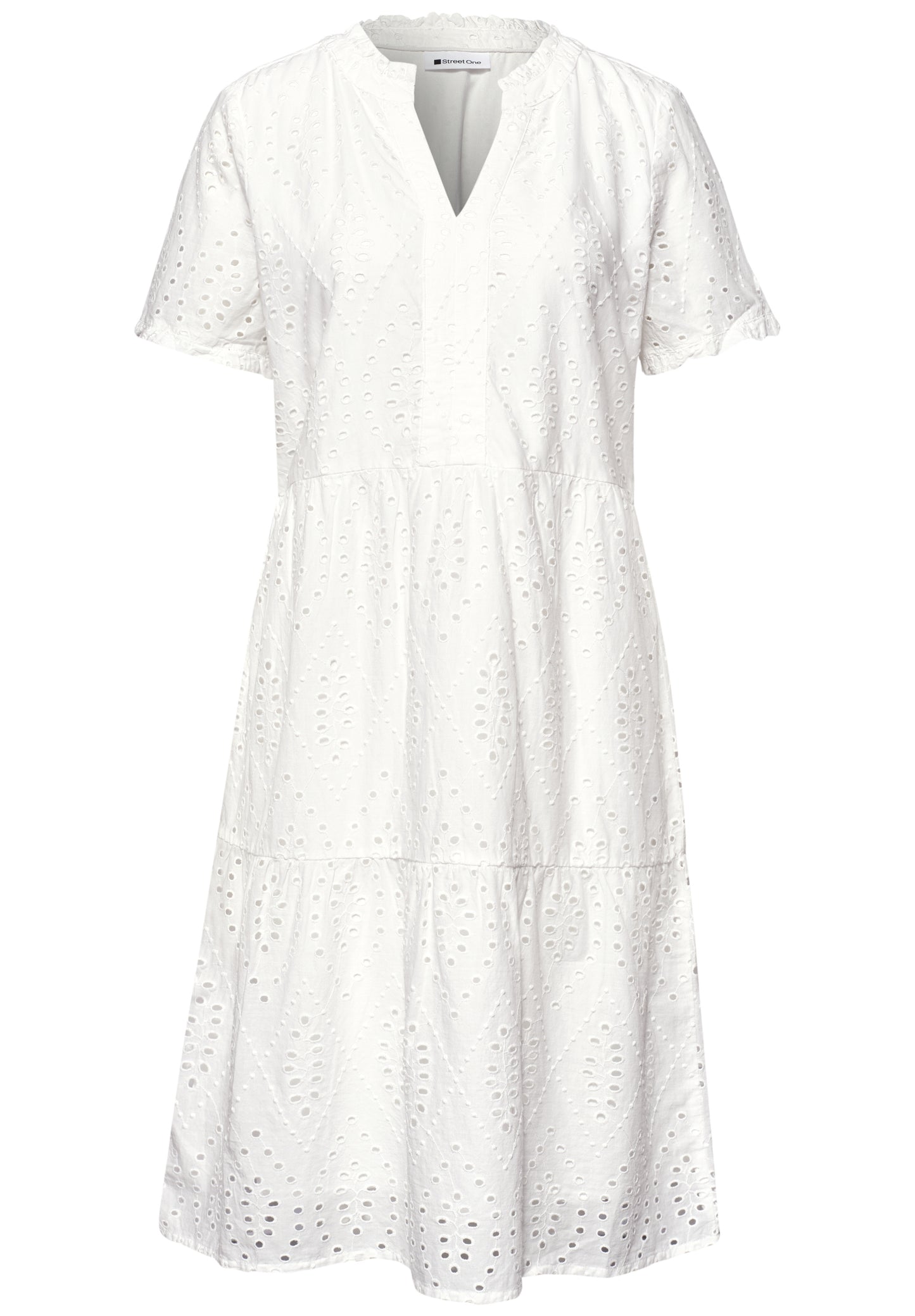 Street One - Knielanges Kleid mit Shiffleymuster - Farbe: off white