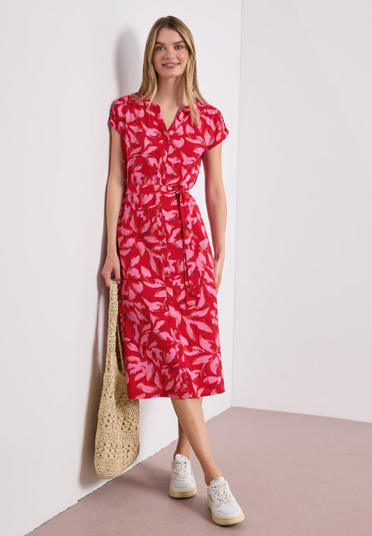 Street One - Midi-Kleid mit Split Neck und Print - Farbe: salsa red