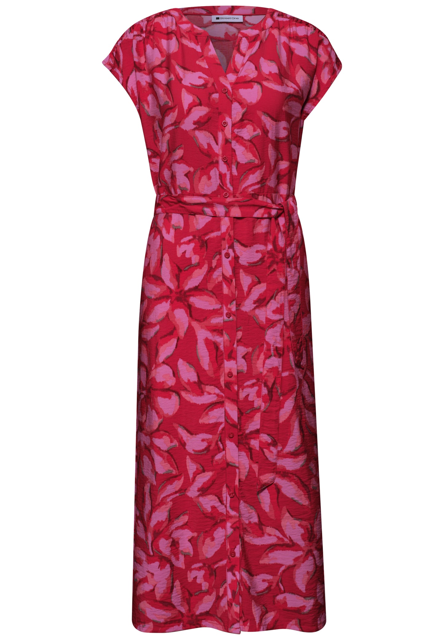 Street One - Midi-Kleid mit Split Neck und Print - Farbe: salsa red