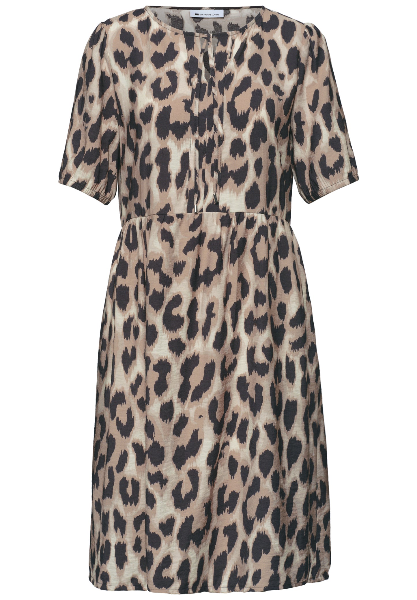 Street One - Knielanges Kleid mit Split Neck und Print - Farbe: timeless beige