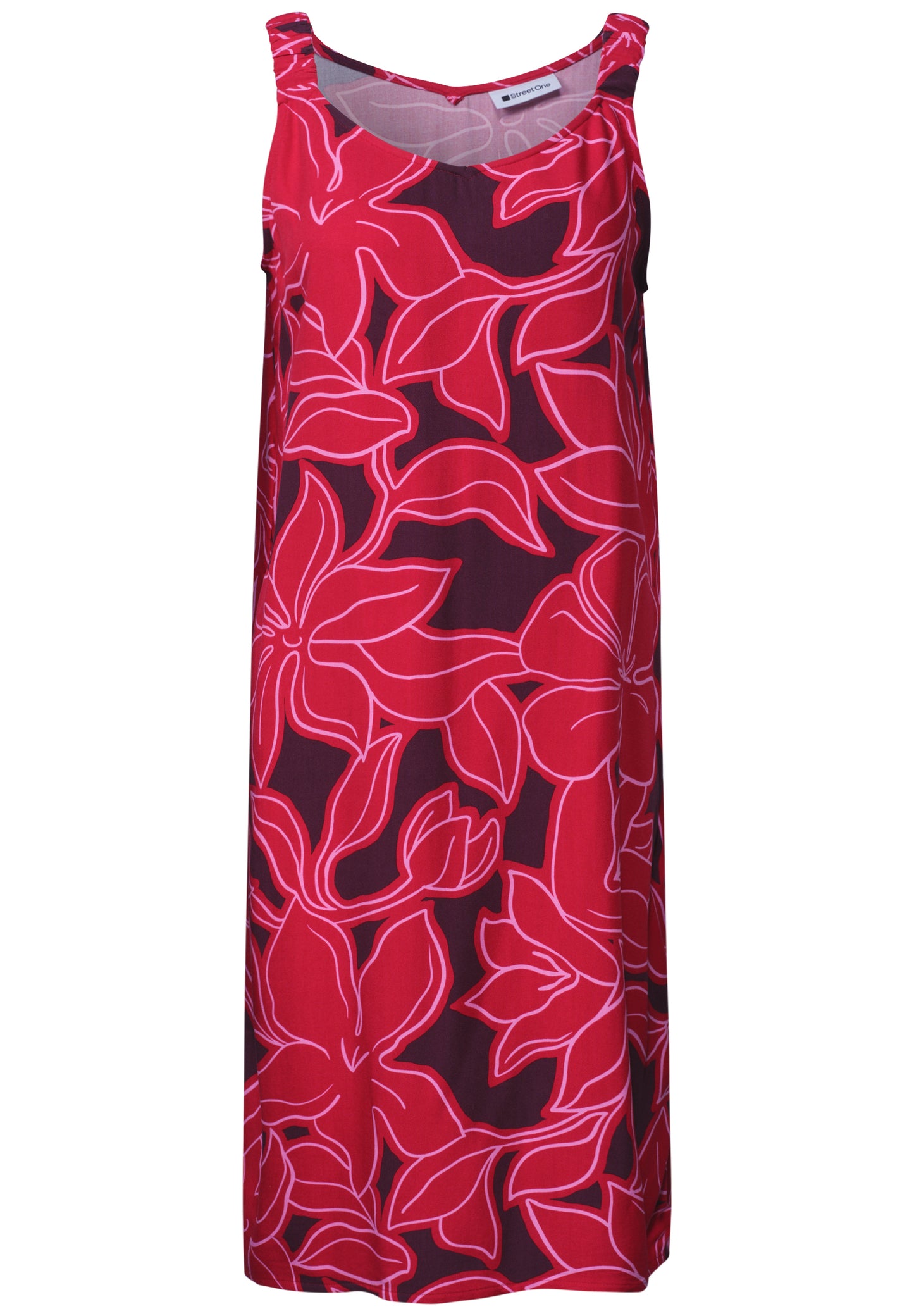 Street One - Knielanges Kleid mit gerafften Trägern - Farbe: salsa red