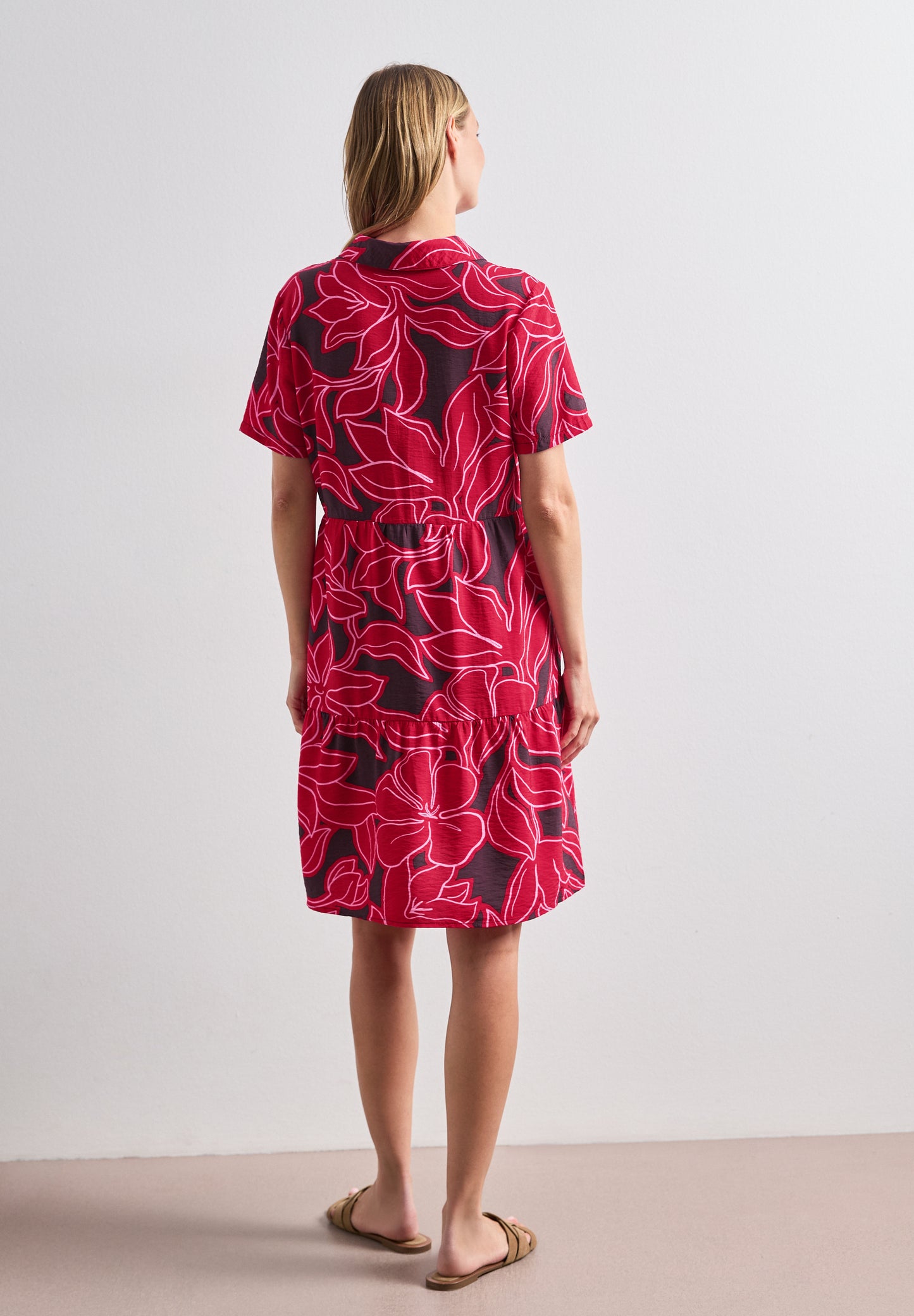 Street One - Knielanges Kleid mit Kurzarm und Print - Farbe: salsa red