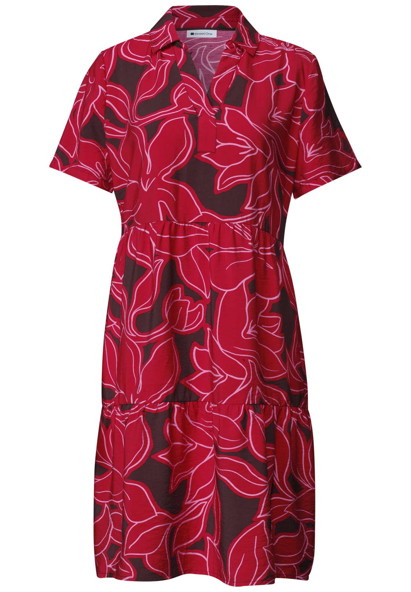 Street One - Knielanges Kleid mit Kurzarm und Print - Farbe: salsa red