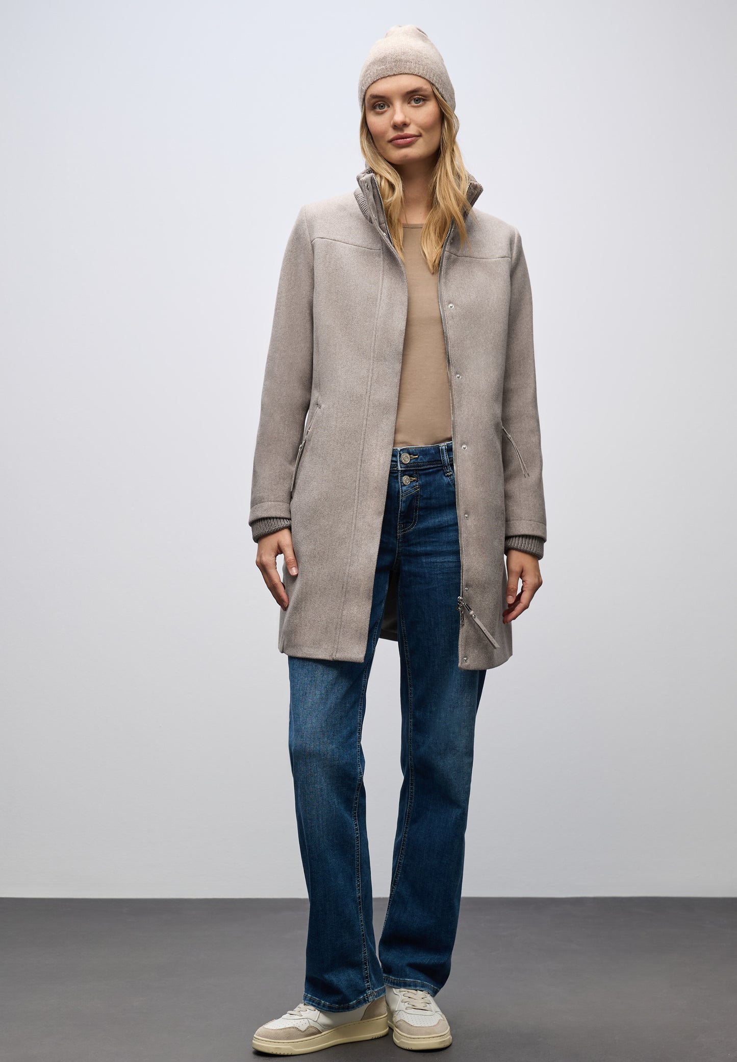Street One Mantel mit Strickdetails - Farbe: Sandy Mocca Mel.