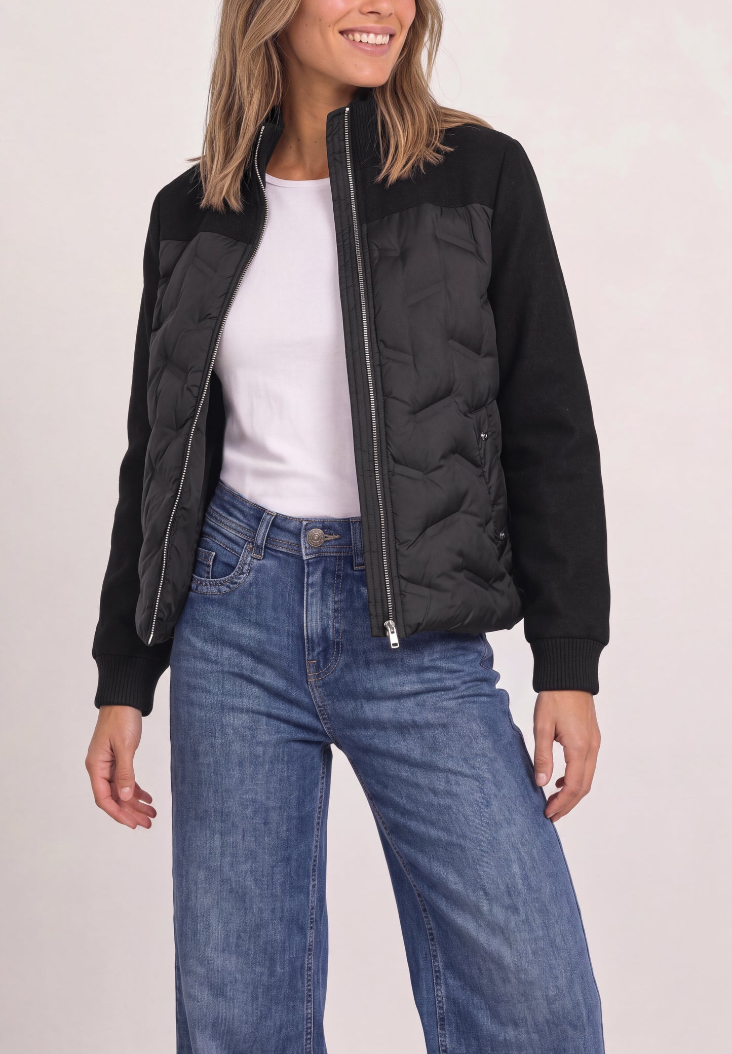 Street One - Strukturmix Jacke mit geklebter Steppung - Farbe: Black
