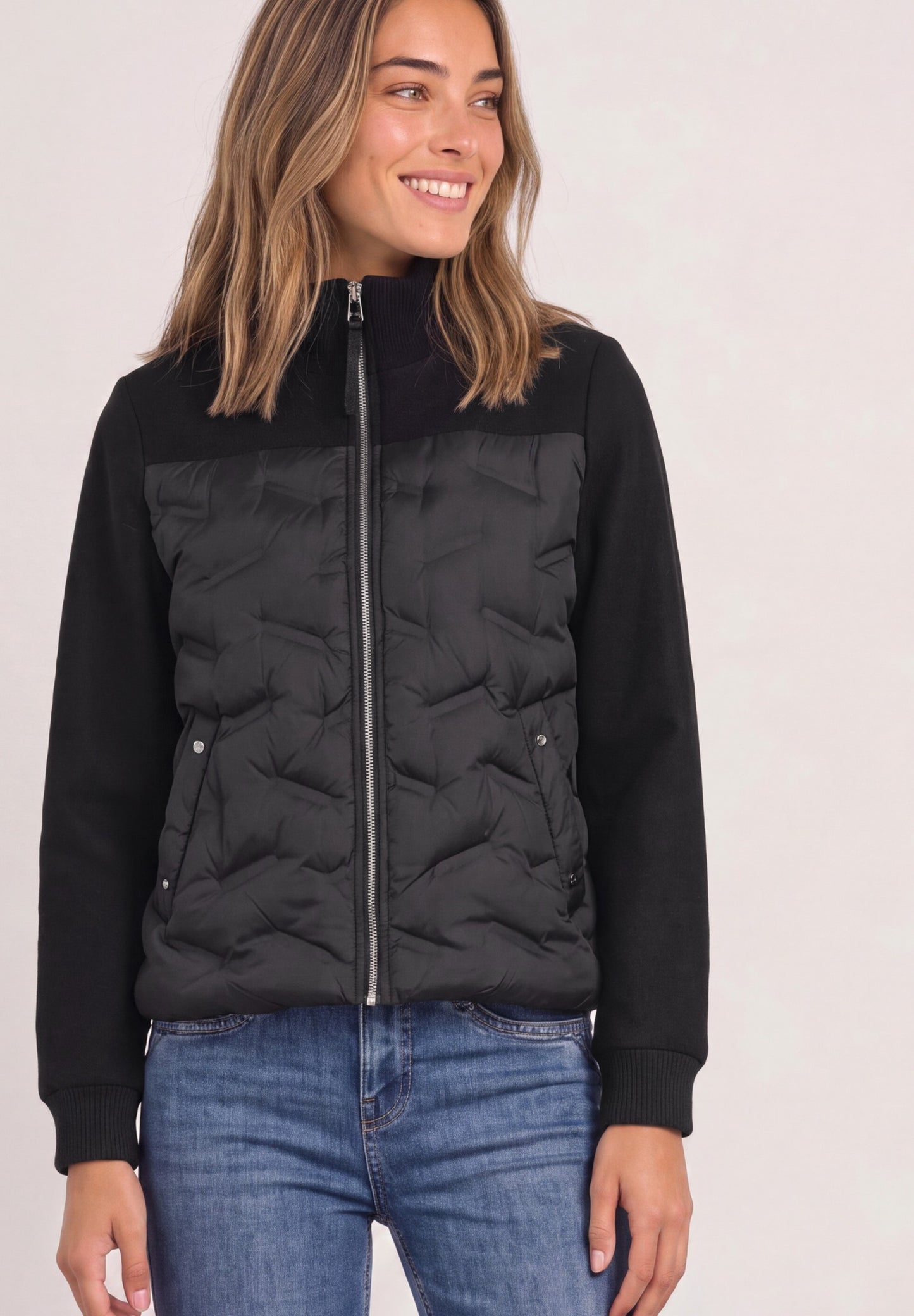 Street One - Strukturmix Jacke mit geklebter Steppung - Farbe: Black