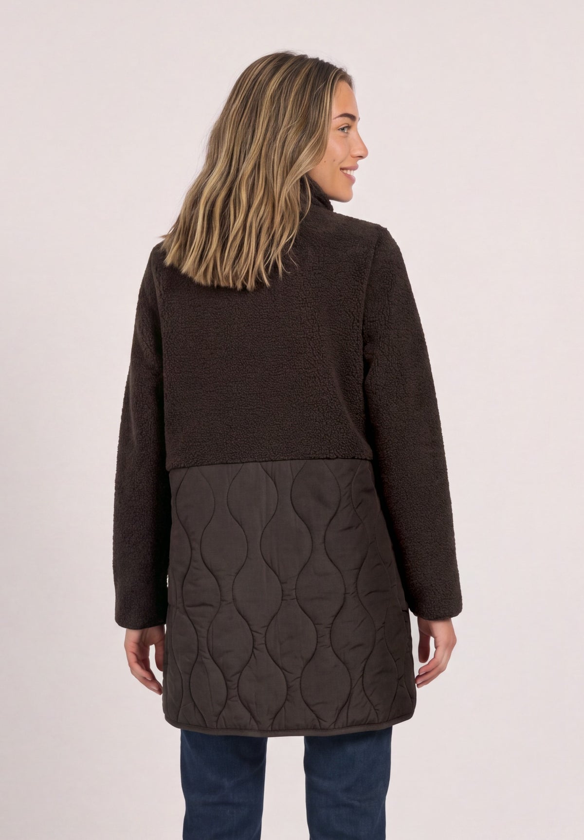 Street One - Mantel Jacke mit Strukturmix und Stehkragen - Farbe: auburn brown