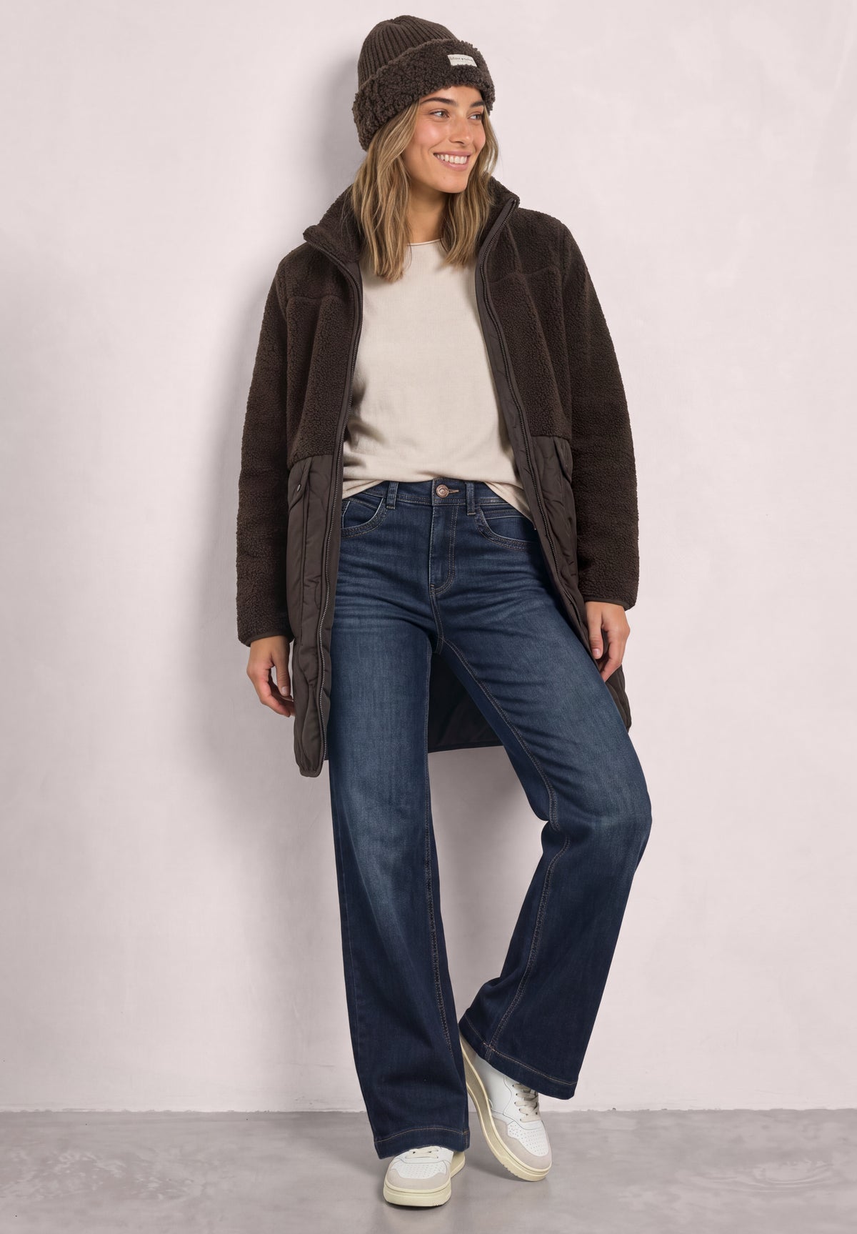 Street One - Mantel Jacke mit Strukturmix und Stehkragen - Farbe: auburn brown