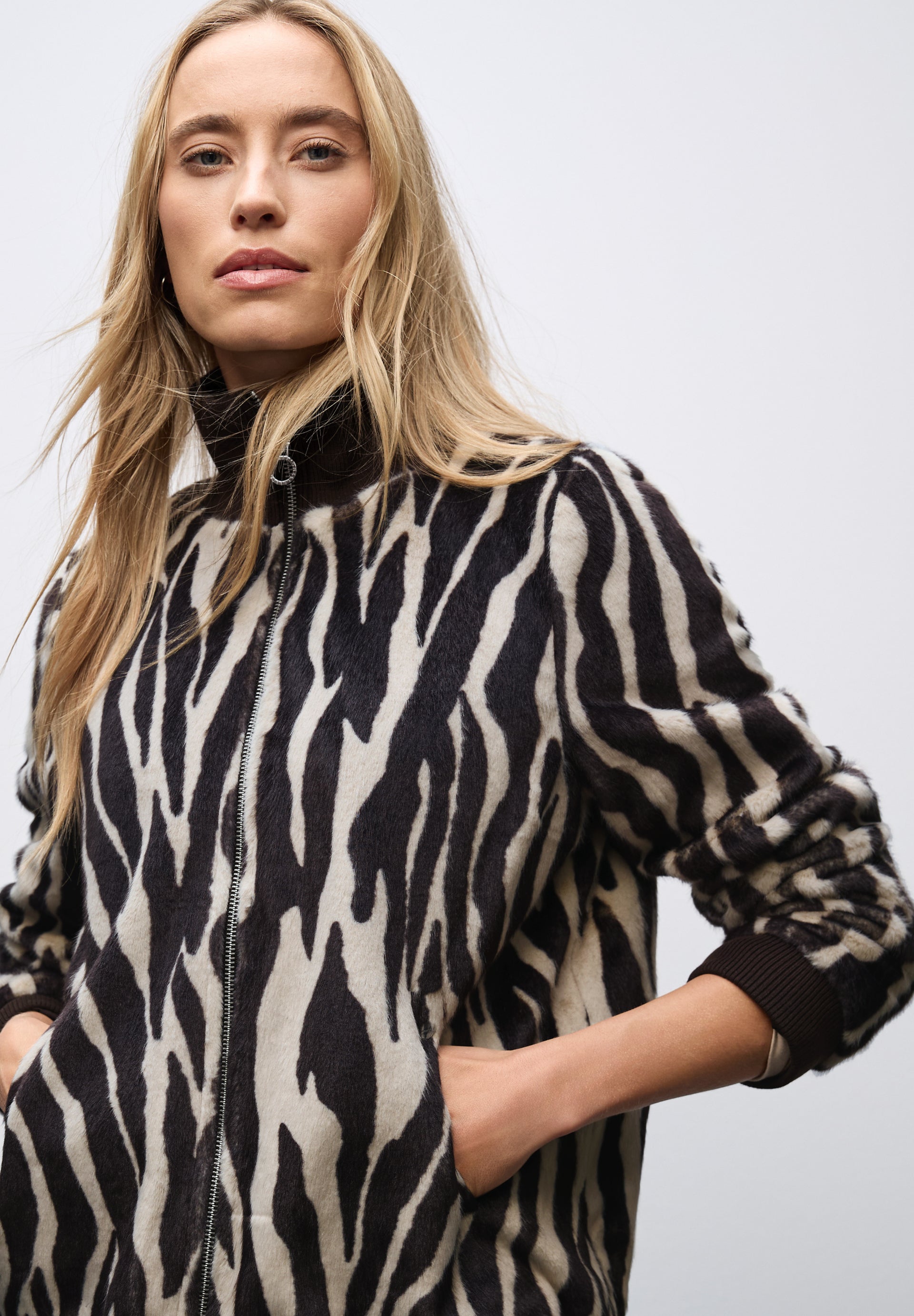 Street One Fake Fur Blouson Zebra – Deep Roast Brown A212794