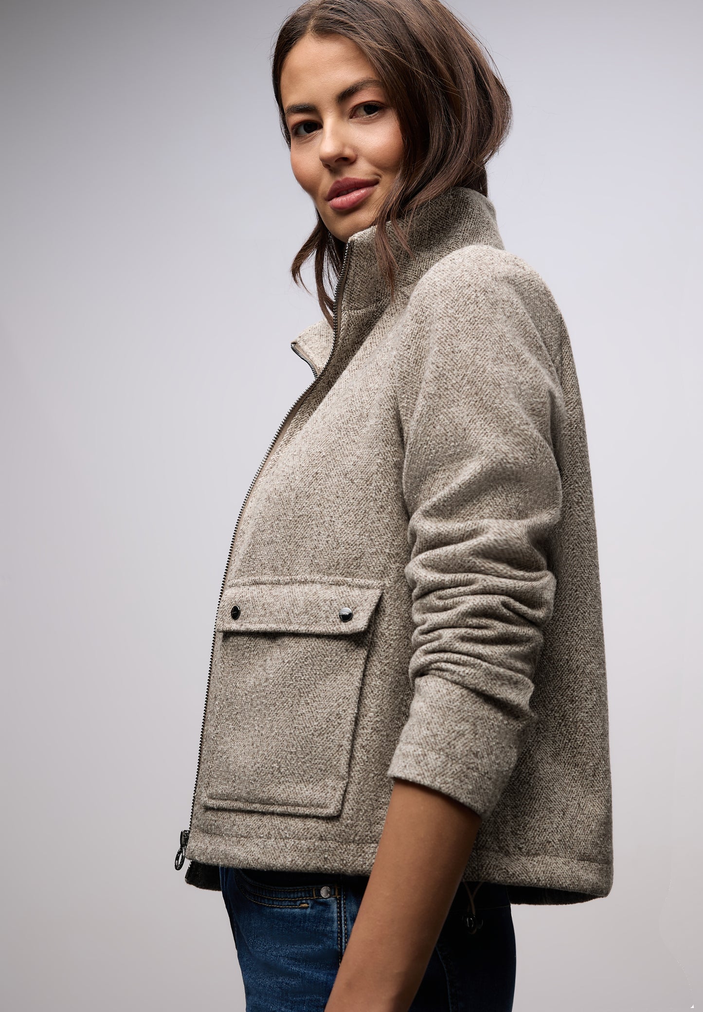 Street One - Jacke mit Stehkragen - Farbe: light terra mocha mel.