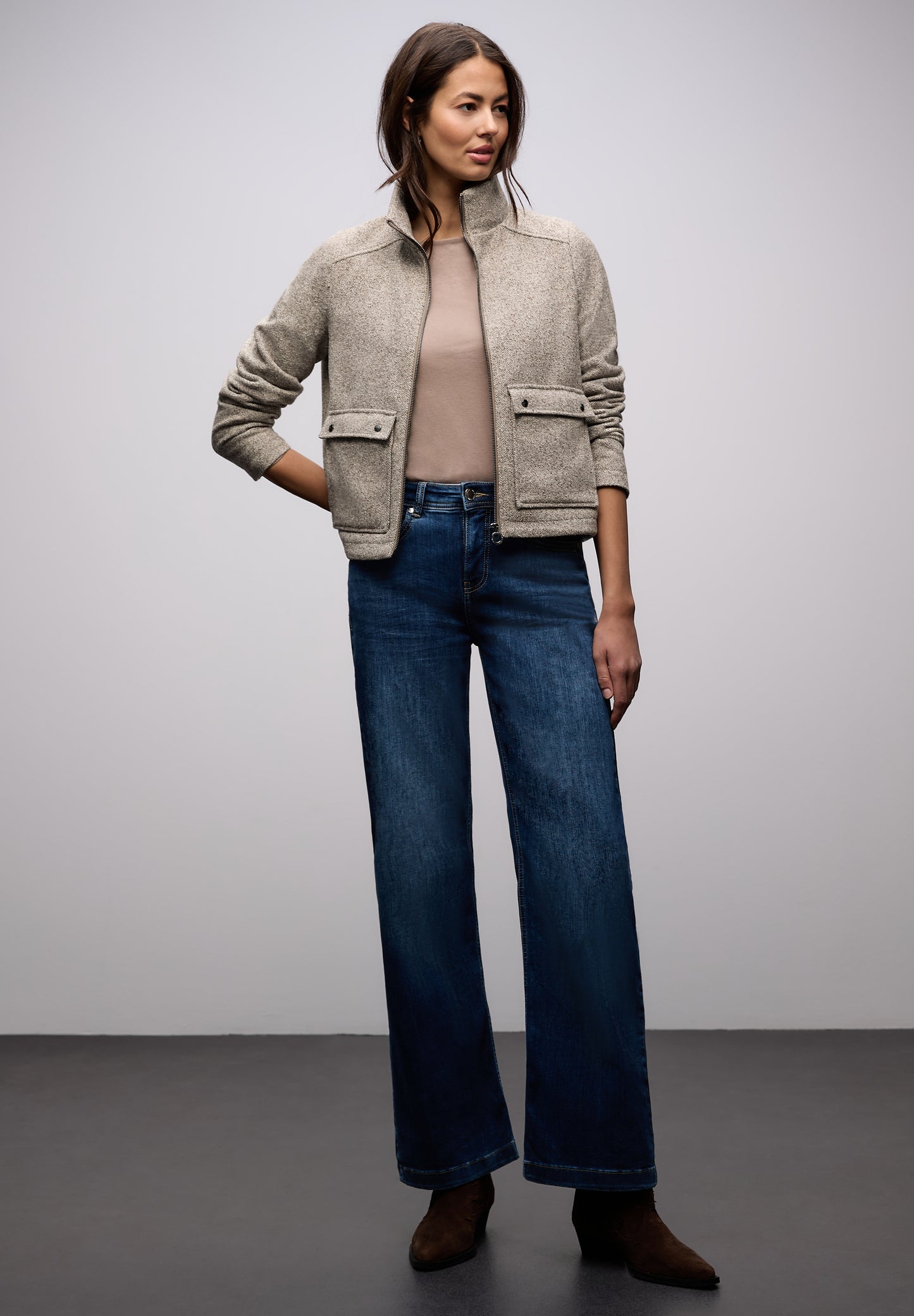 Street One - Jacke mit Stehkragen - Farbe: light terra mocha mel.