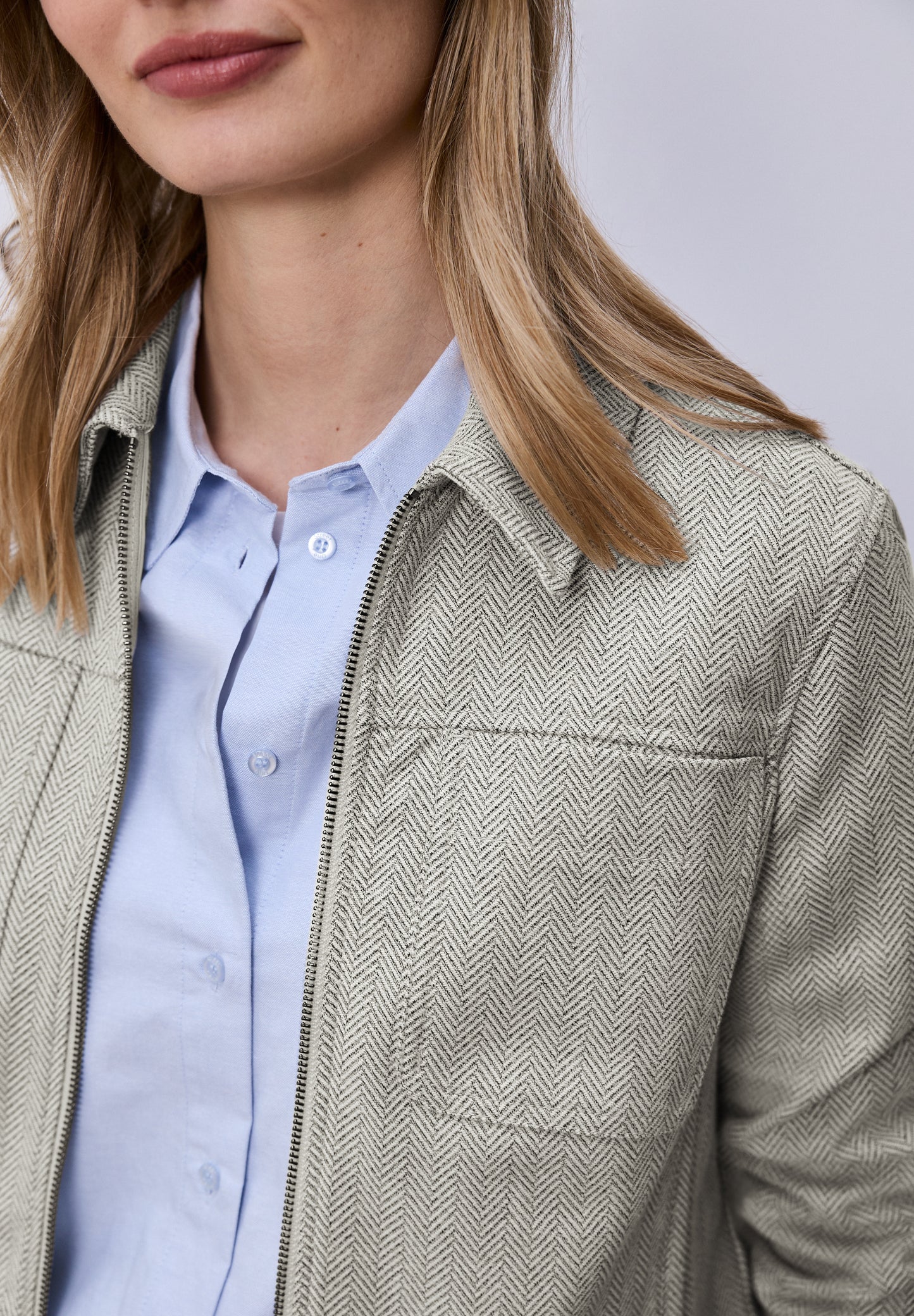 Street One - Jacke mit Fischgrätmuster und Zipper - Farbe: smoke beige