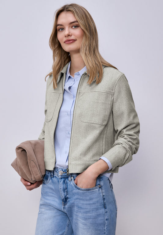 Street One - Jacke mit Fischgrätmuster und Zipper - Farbe: smoke beige