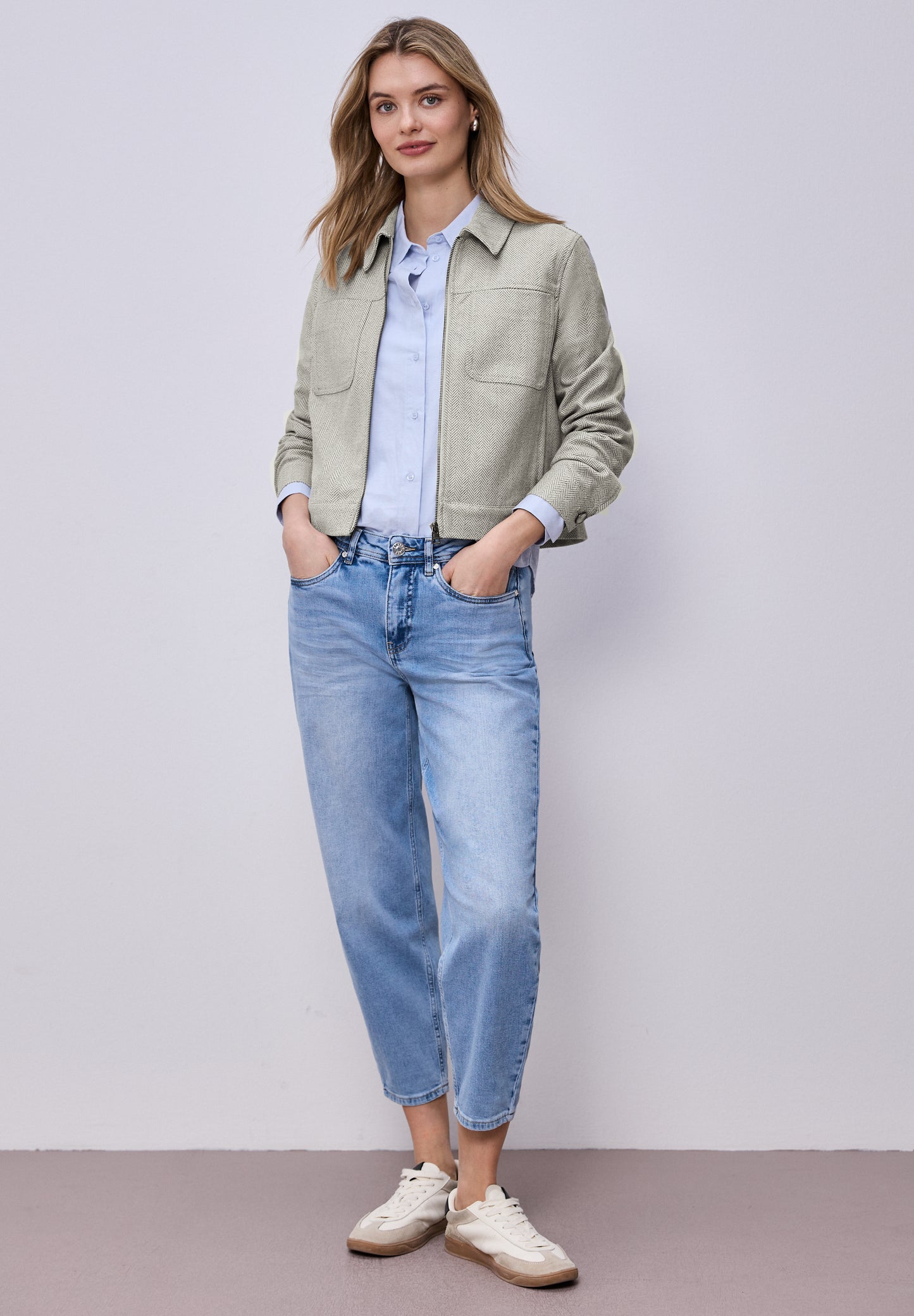 Street One - Jacke mit Fischgrätmuster und Zipper - Farbe: smoke beige