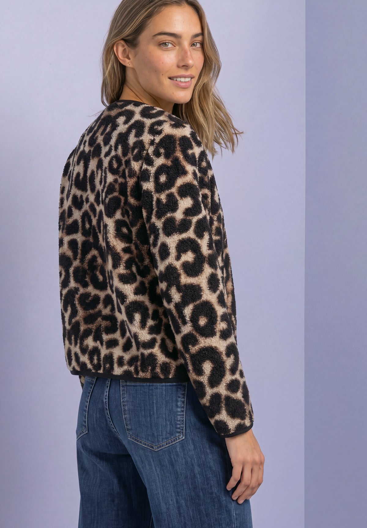Street One - Teddy-Jacke mit Rundhals und Print - Farbe: Black
