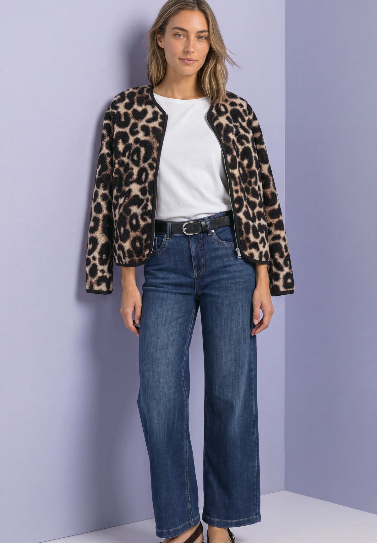 Street One - Teddy-Jacke mit Rundhals und Print - Farbe: Black