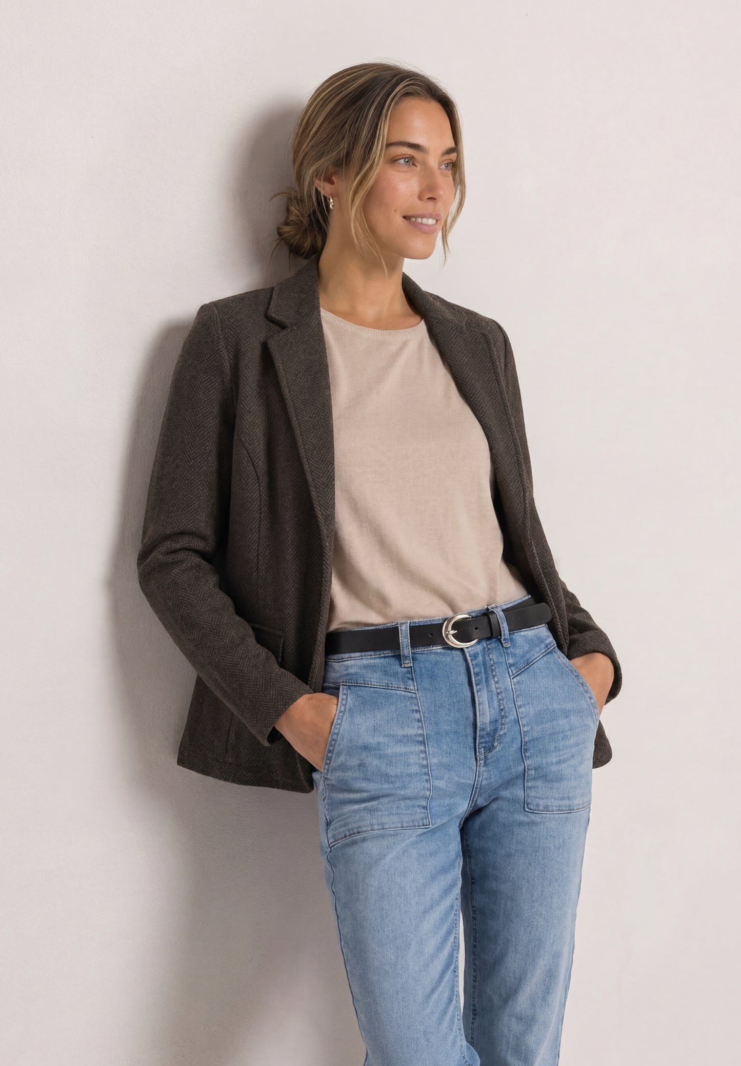 Street One - Basic Blazer mit Reverskragen und Dessin - Farbe: black coffee