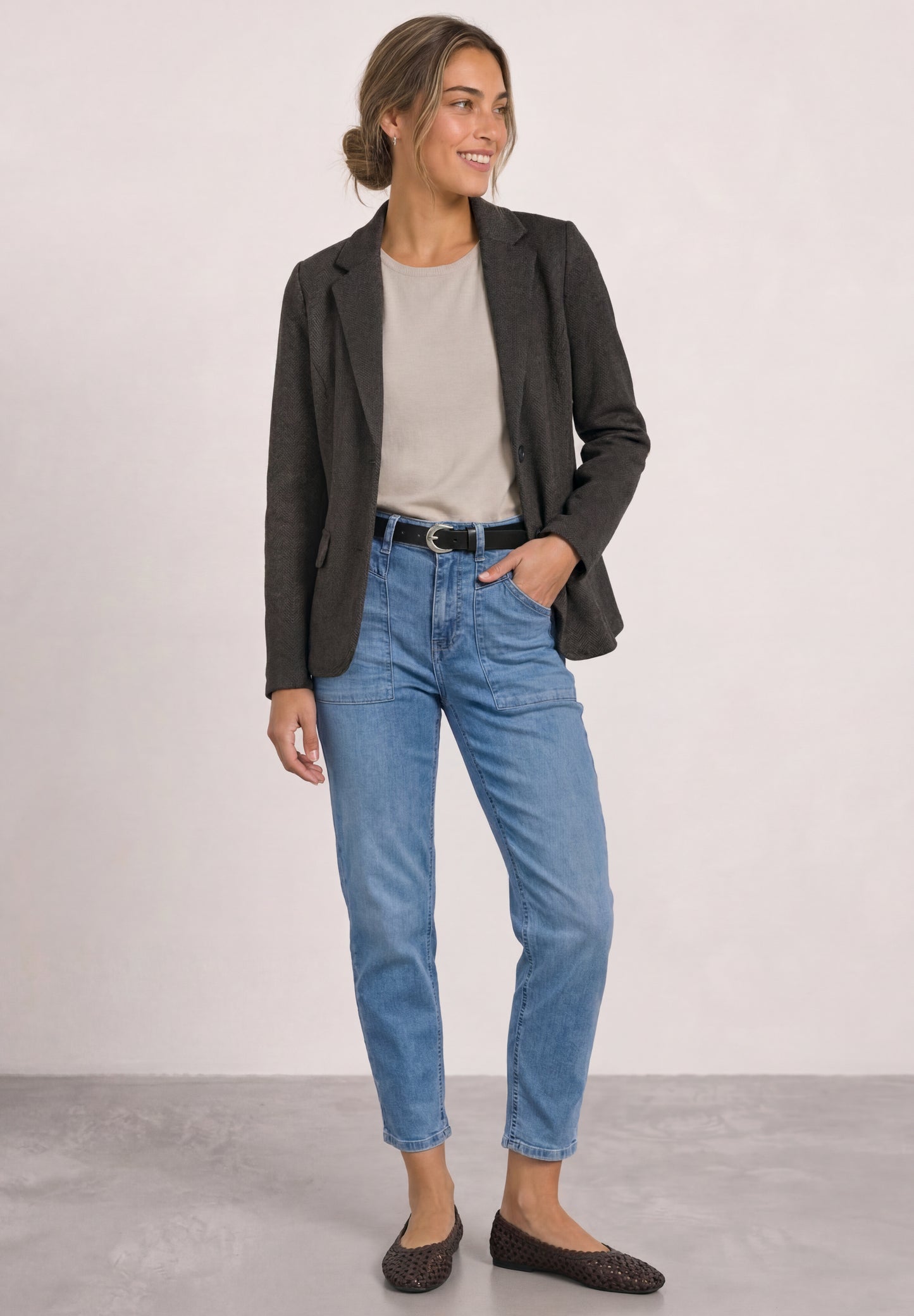 Street One - Basic Blazer mit Reverskragen und Dessin - Farbe: black coffee
