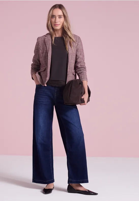 Street One Damen Blazer mit Karomuster und Knöpfen - Rot rustic rouge