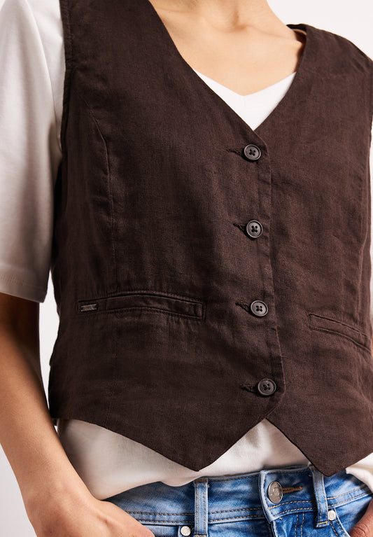 Street One - Weste mit V-Neck aus Leinen - Farbe: espresso brown