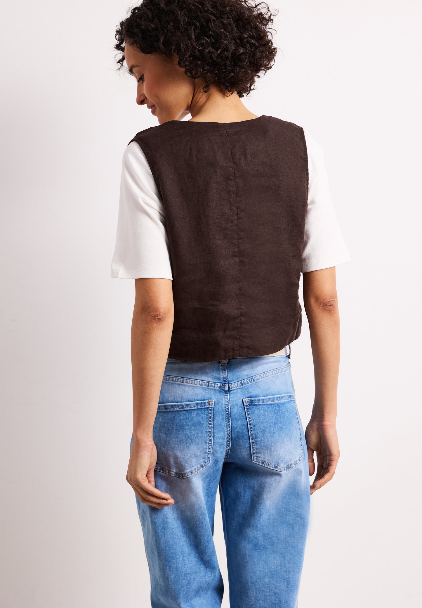 Street One - Weste mit V-Neck aus Leinen - Farbe: espresso brown