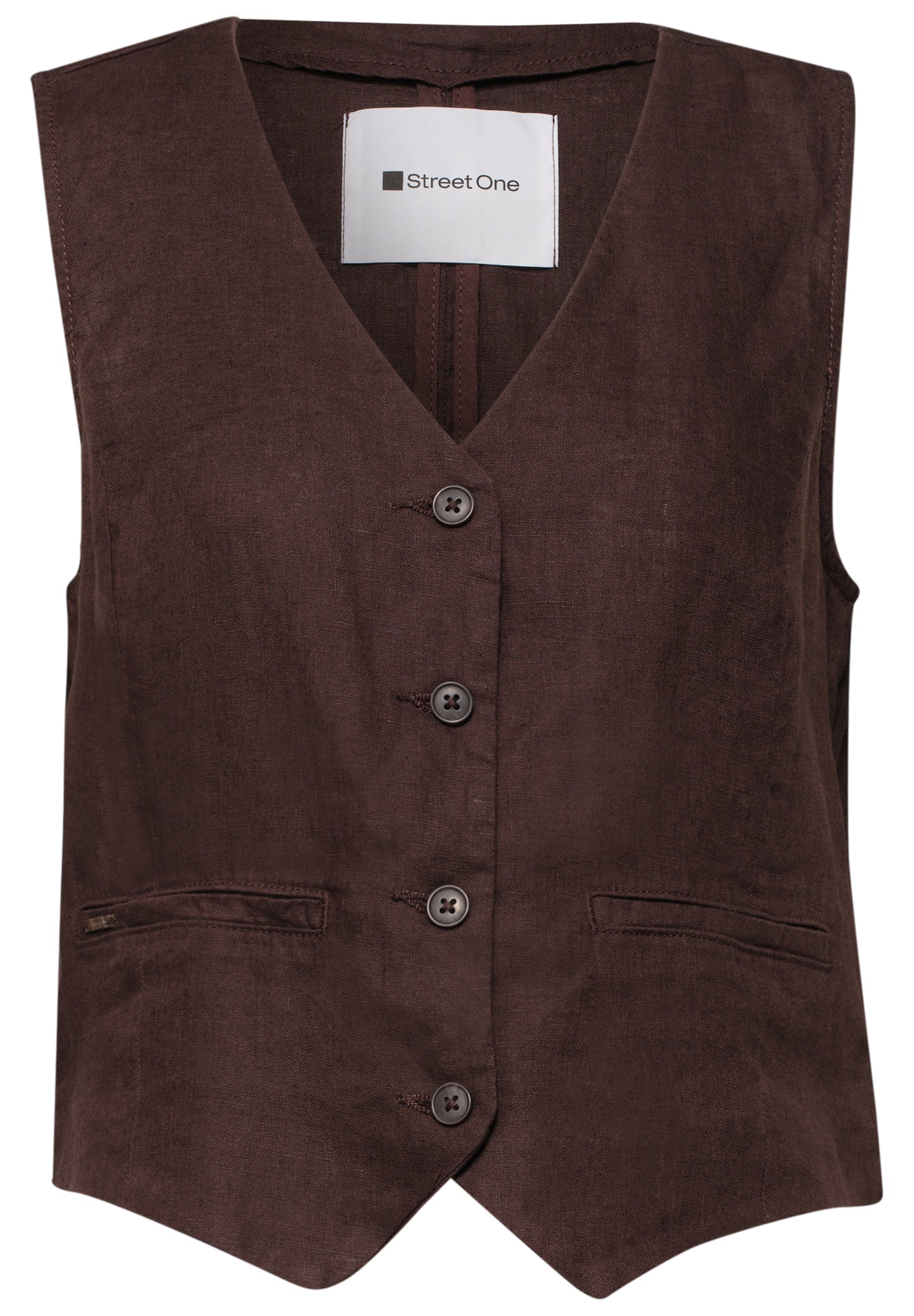 Street One - Weste mit V-Neck aus Leinen - Farbe: espresso brown