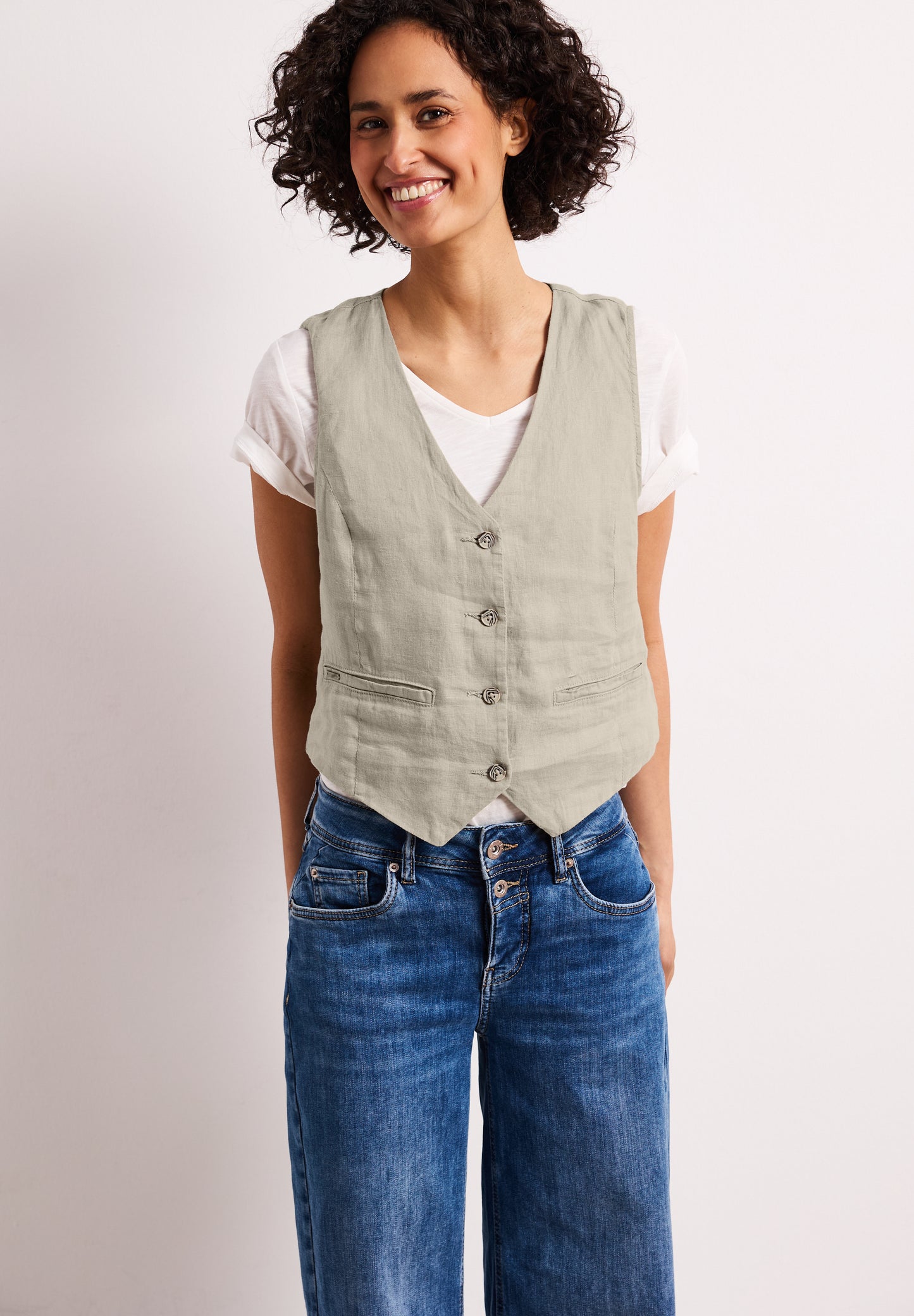 Street One - Weste mit V-Neck aus Leinen - Farbe: timeless beige