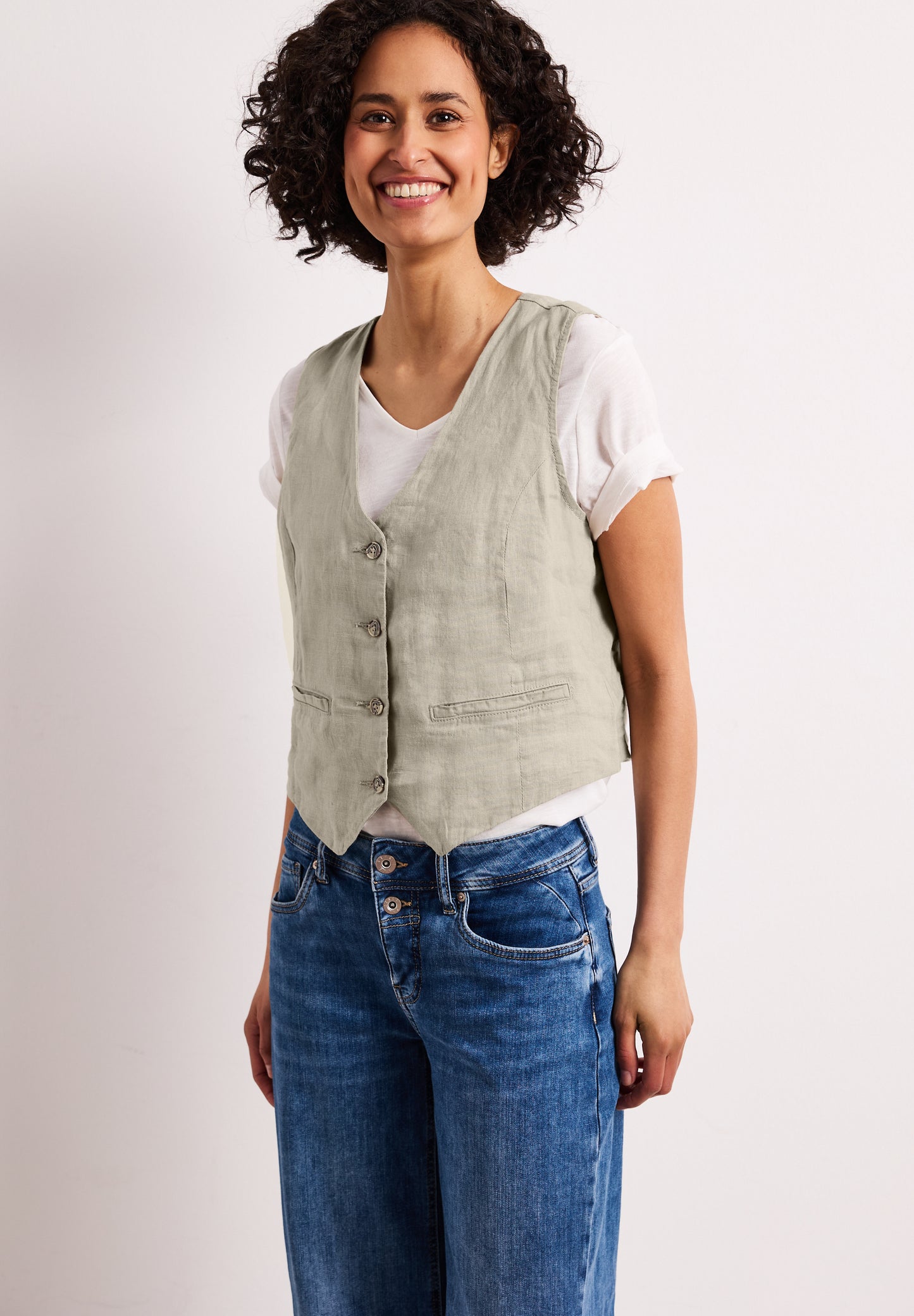 Street One - Weste mit V-Neck aus Leinen - Farbe: timeless beige