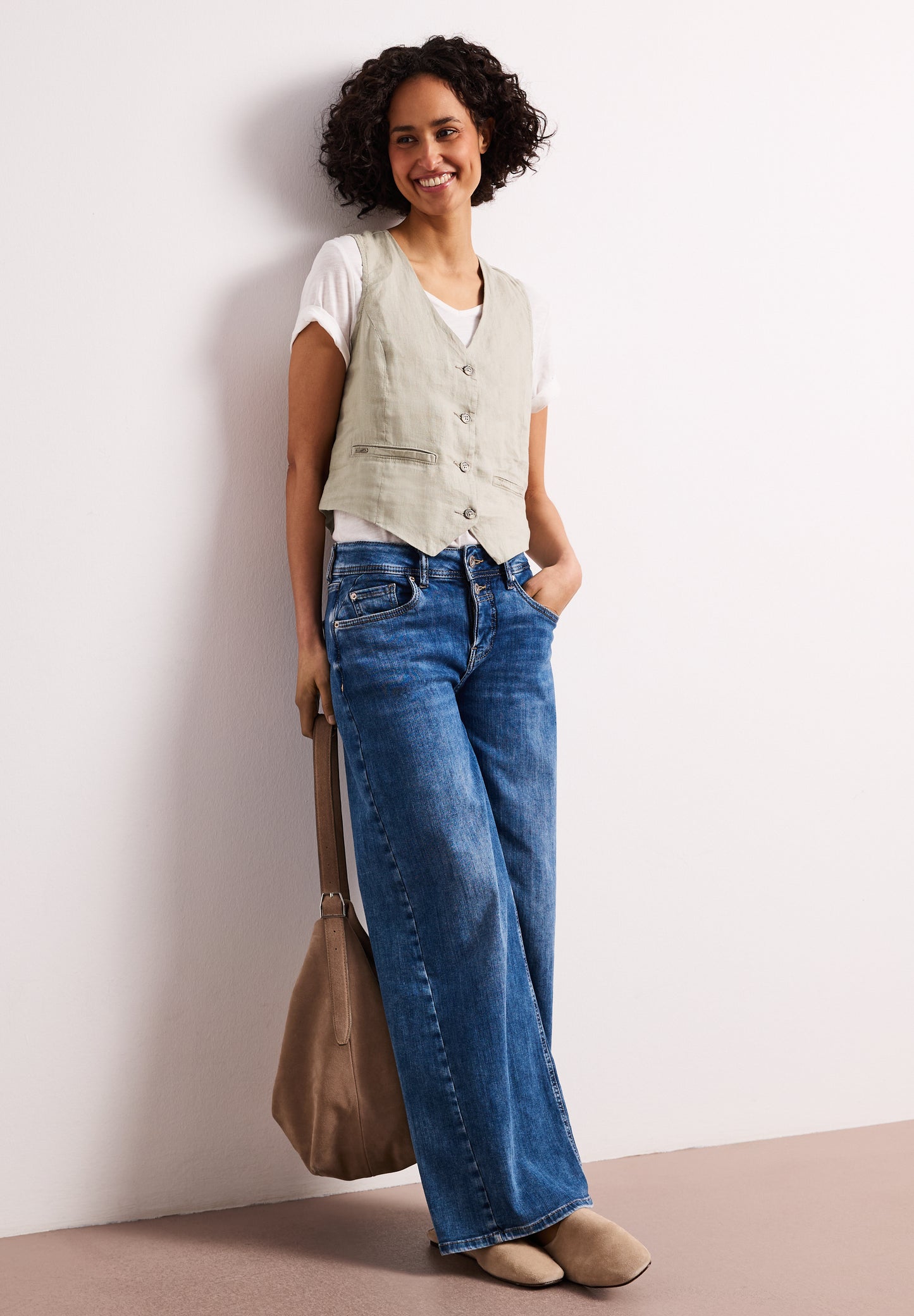 Street One - Weste mit V-Neck aus Leinen - Farbe: timeless beige