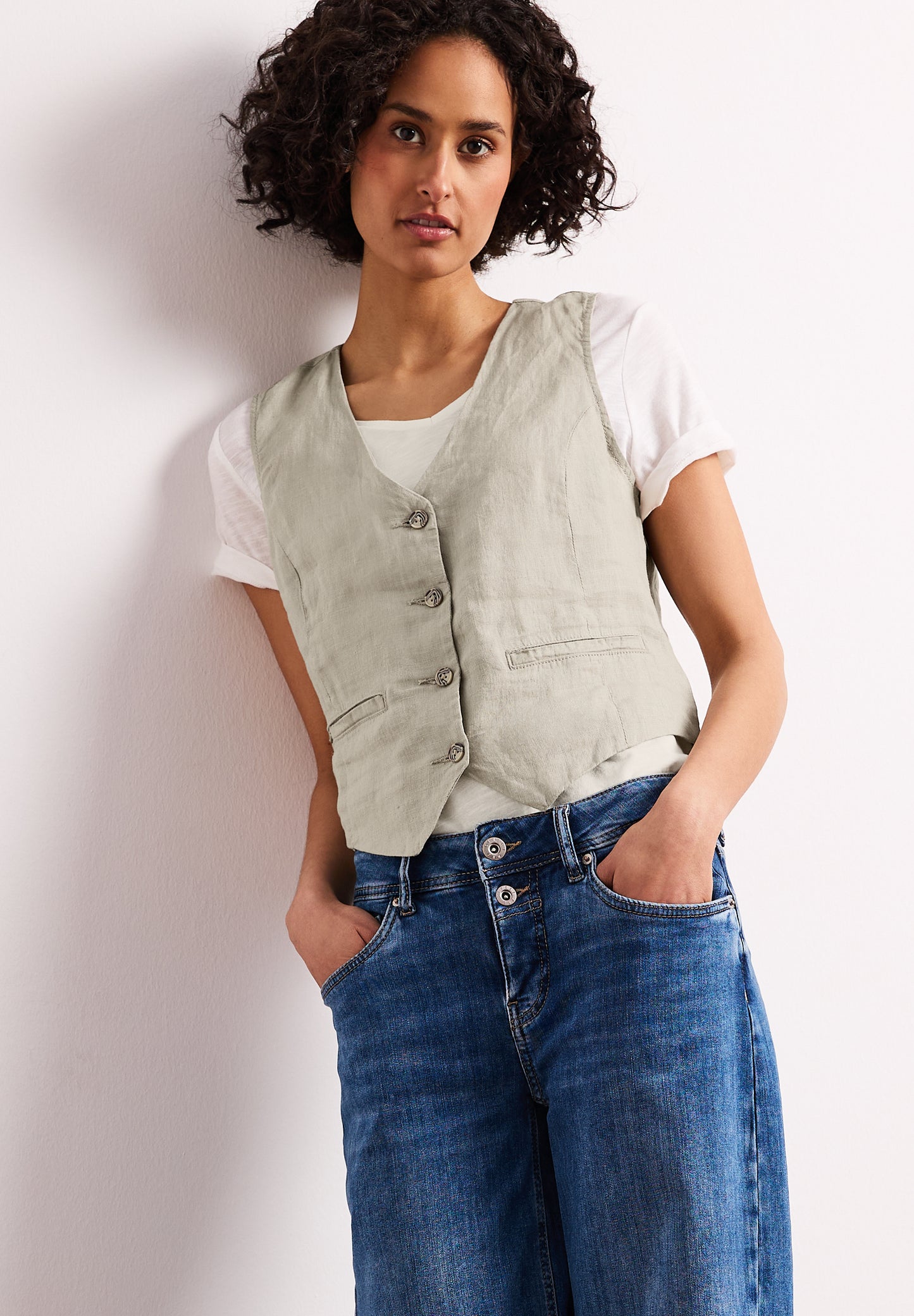 Street One - Weste mit V-Neck aus Leinen - Farbe: timeless beige