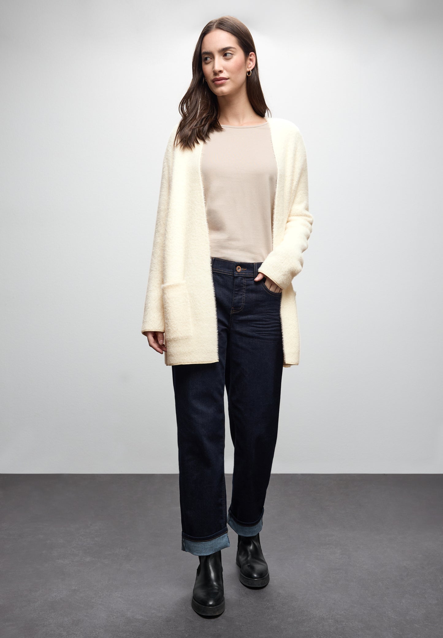 Street One Langer Federgarn Cardigan - Farbe: soft beige