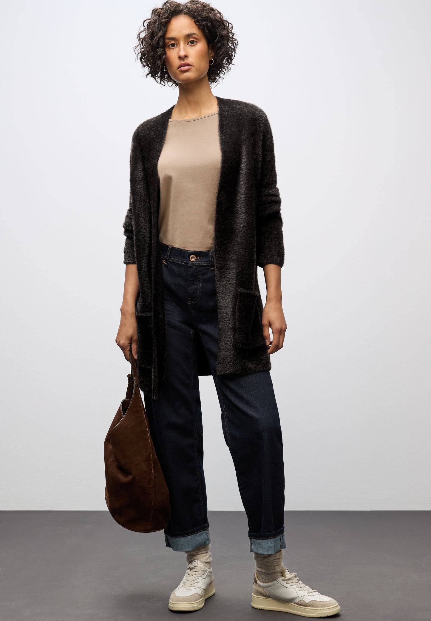 Street One Langer Federgarn Cardigan - Farbe: darkest brown