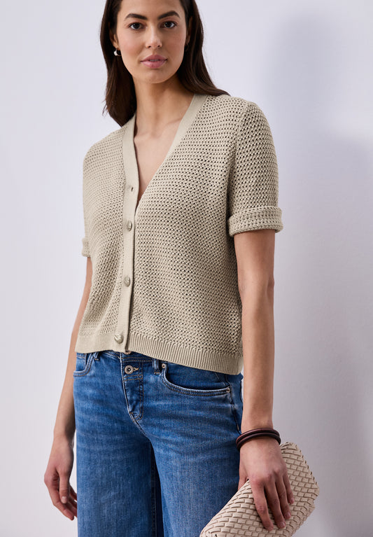 Street One - Kurzarm Cardigan mit V-Neck und Struktur - Farbe: clay sand