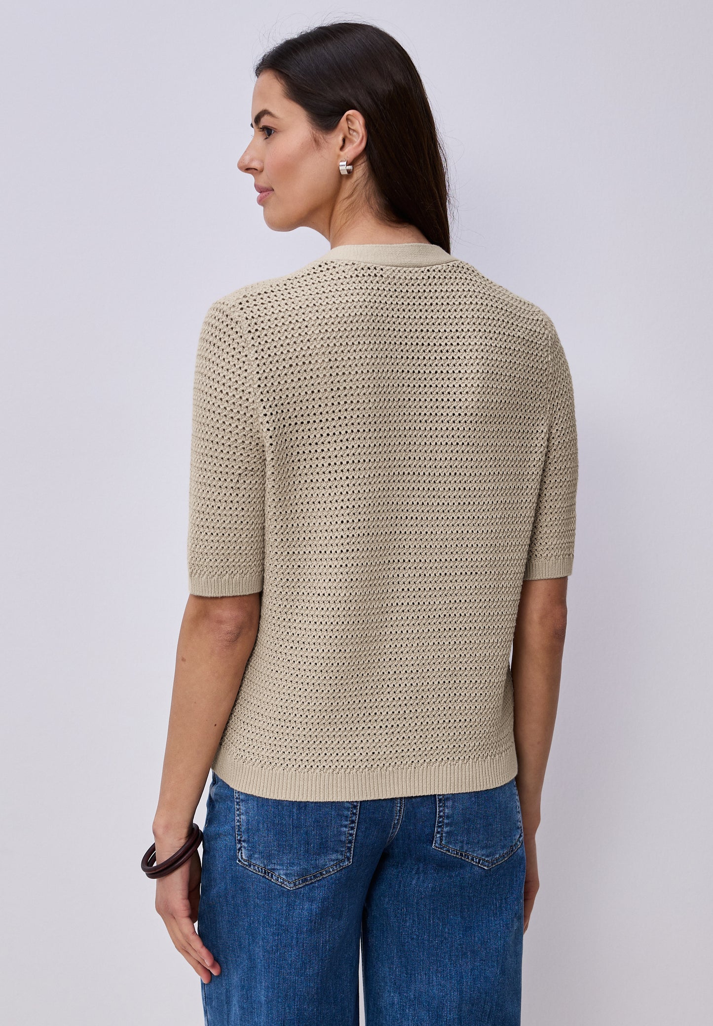 Street One - Kurzarm Cardigan mit V-Neck und Struktur - Farbe: clay sand