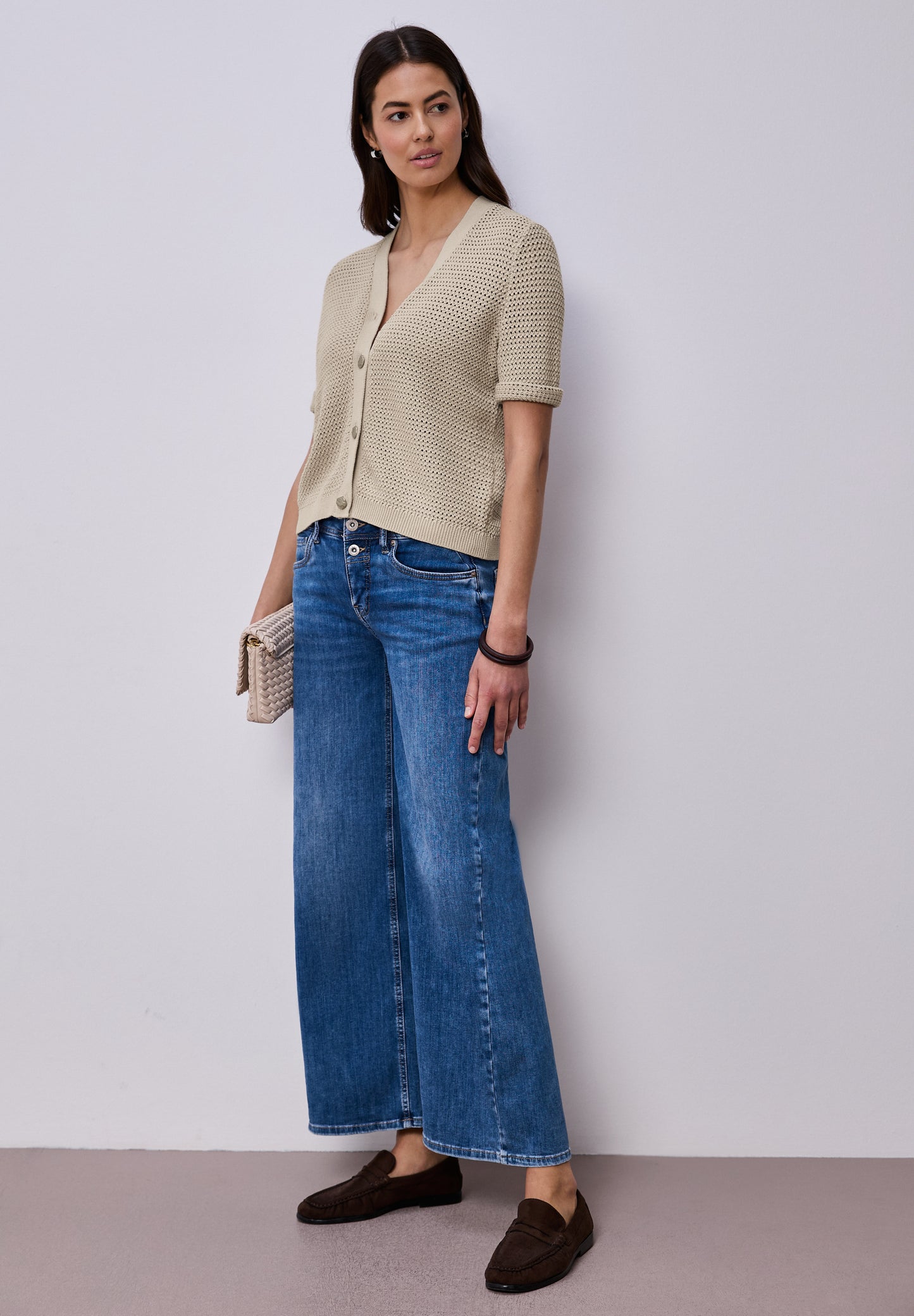 Street One - Kurzarm Cardigan mit V-Neck und Struktur - Farbe: clay sand