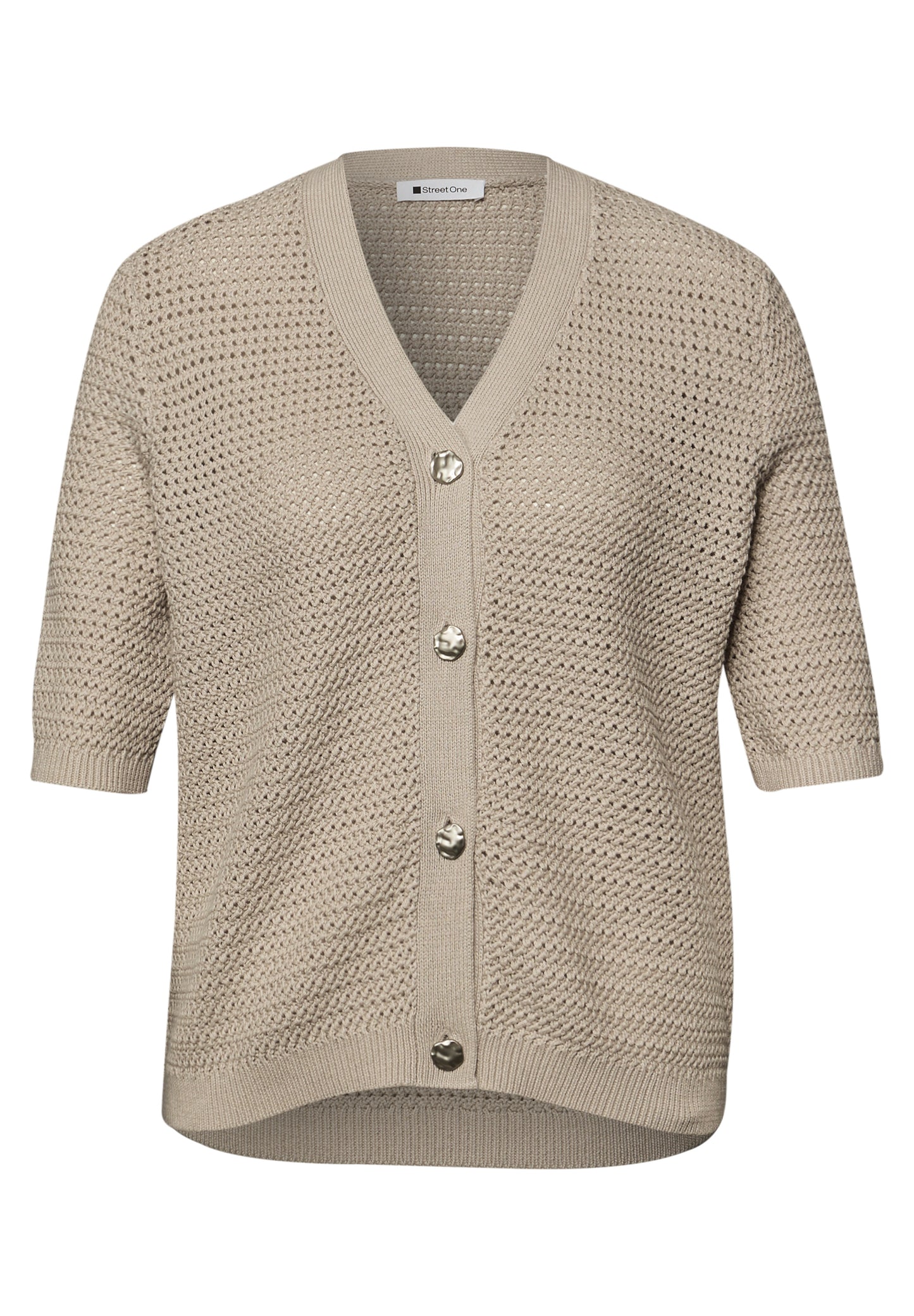 Street One - Kurzarm Cardigan mit V-Neck und Struktur - Farbe: clay sand