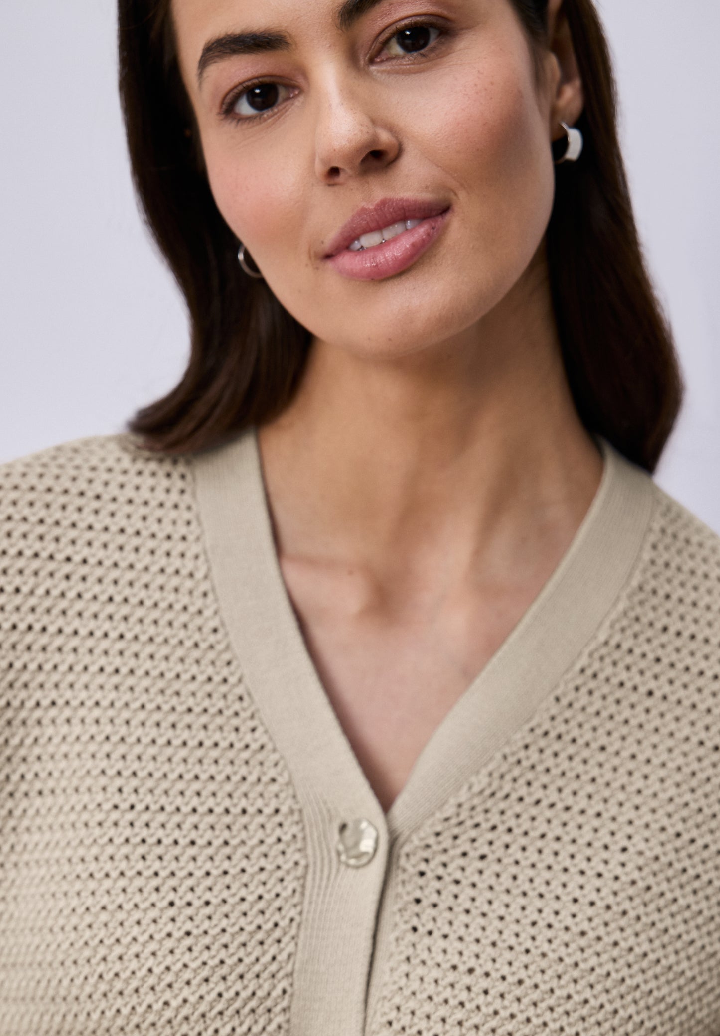 Street One - Kurzarm Cardigan mit V-Neck und Struktur - Farbe: clay sand