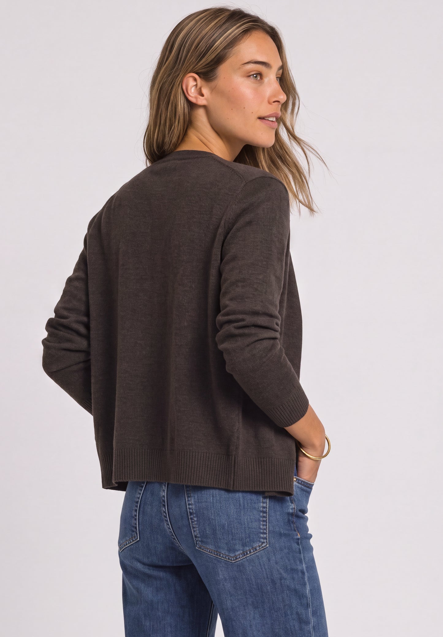 Street One - Cadigan mit V-Neck und Knopfleiste - Farbe: black coffee mel.