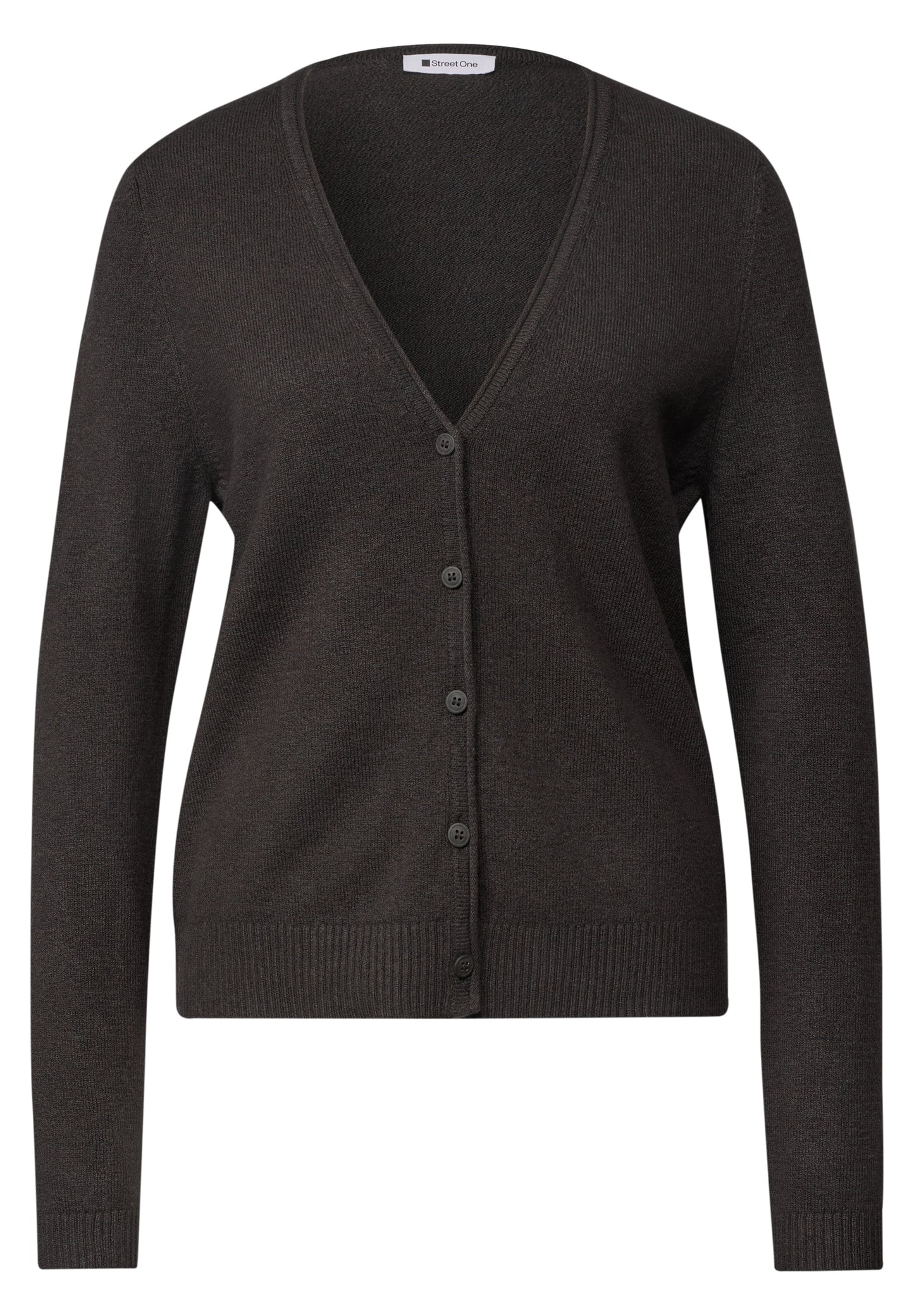 Street One - Cadigan mit V-Neck und Knopfleiste - Farbe: black coffee mel.
