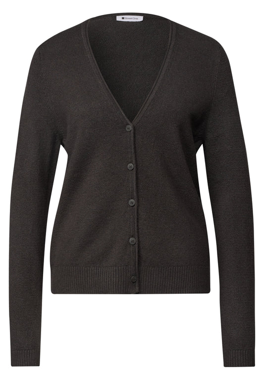 Street One - Cadigan mit V-Neck und Knopfleiste - Farbe: black coffee mel.