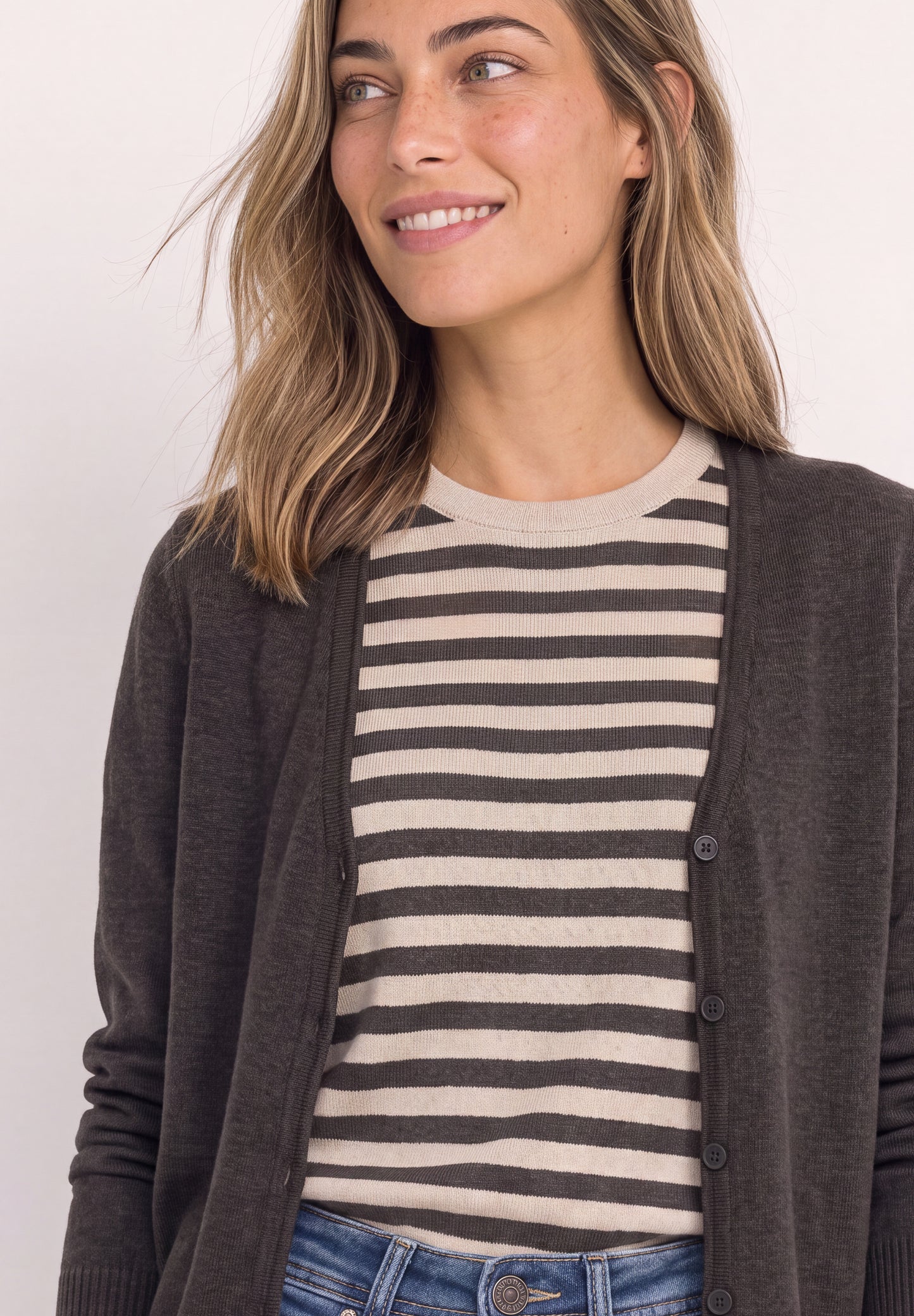 Street One - Cadigan mit V-Neck und Knopfleiste - Farbe: black coffee mel.