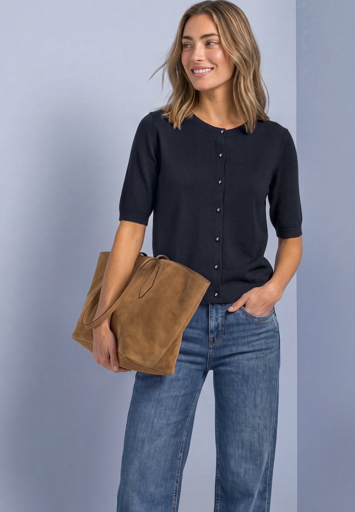 Street One - Kurzarm Cardigan mit Rundhals und Knöpfen - Farbe: indigo night
