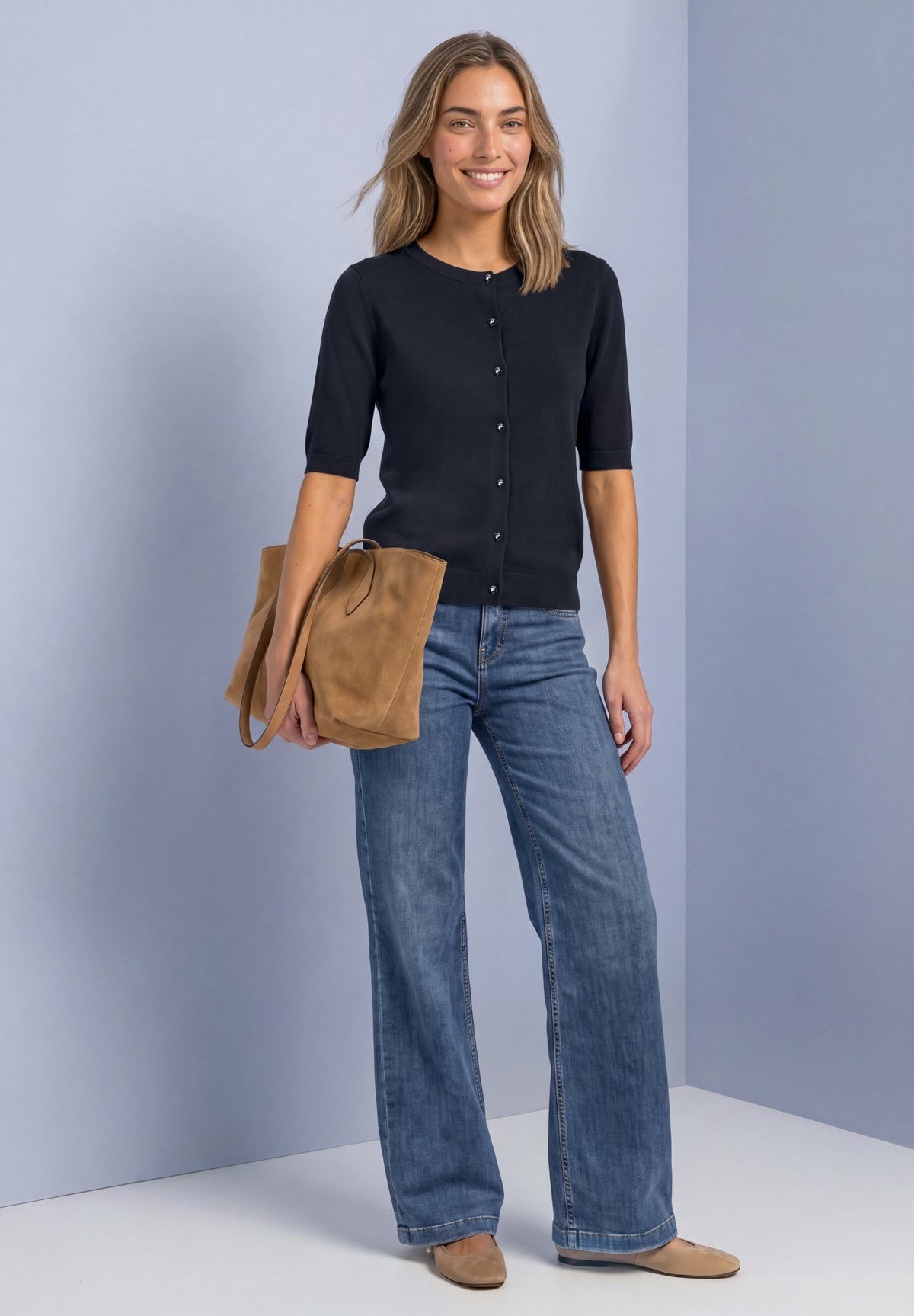 Street One - Kurzarm Cardigan mit Rundhals und Knöpfen - Farbe: indigo night