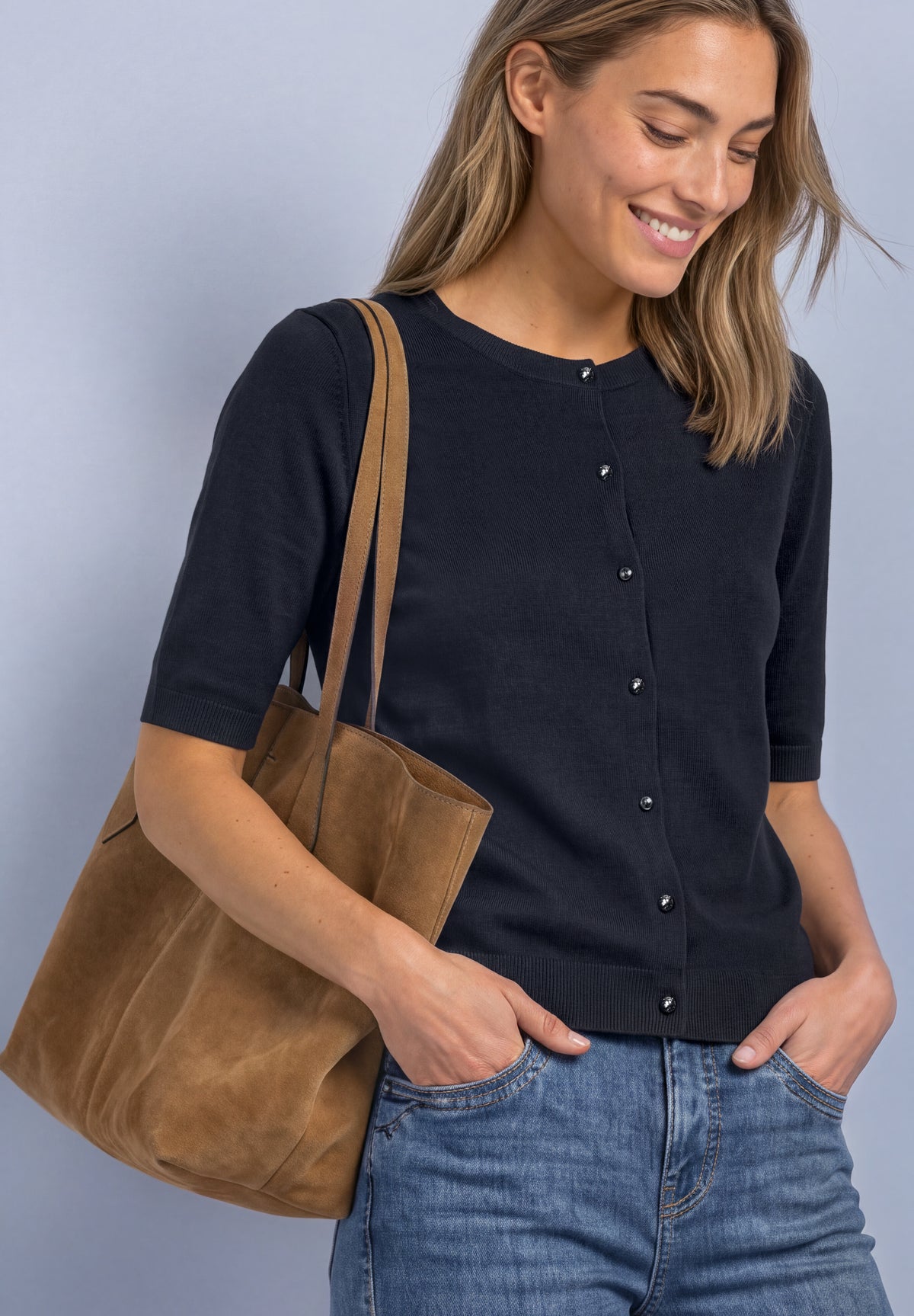 Street One - Kurzarm Cardigan mit Rundhals und Knöpfen - Farbe: indigo night