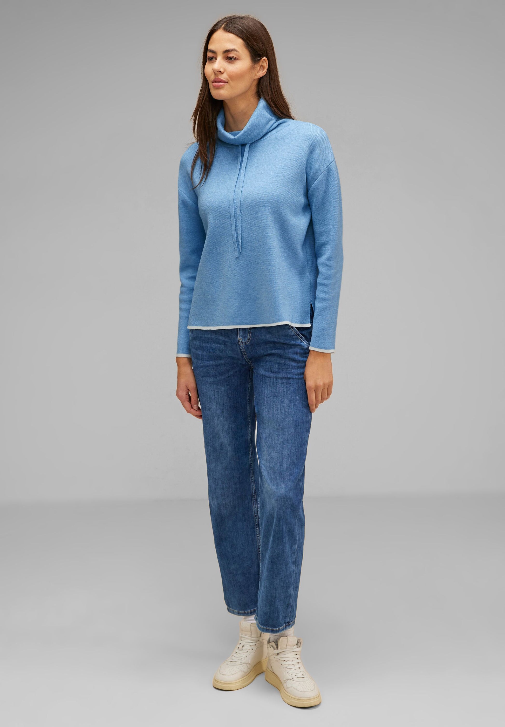Street One - Pullover mit Tunnelzugband - blau melange – TWISTY Mode | Stoffhosen