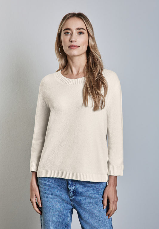 Street One Strickpullover mit Rundhals - Farbe: cream white melange